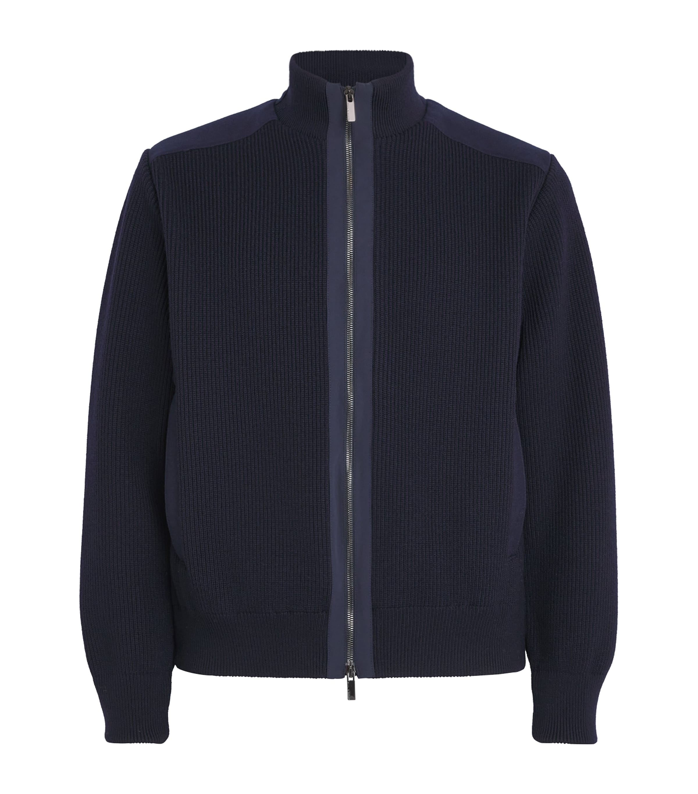 Paul & Shark Wool Panelled Ribbed Zipped Sweater In Blue