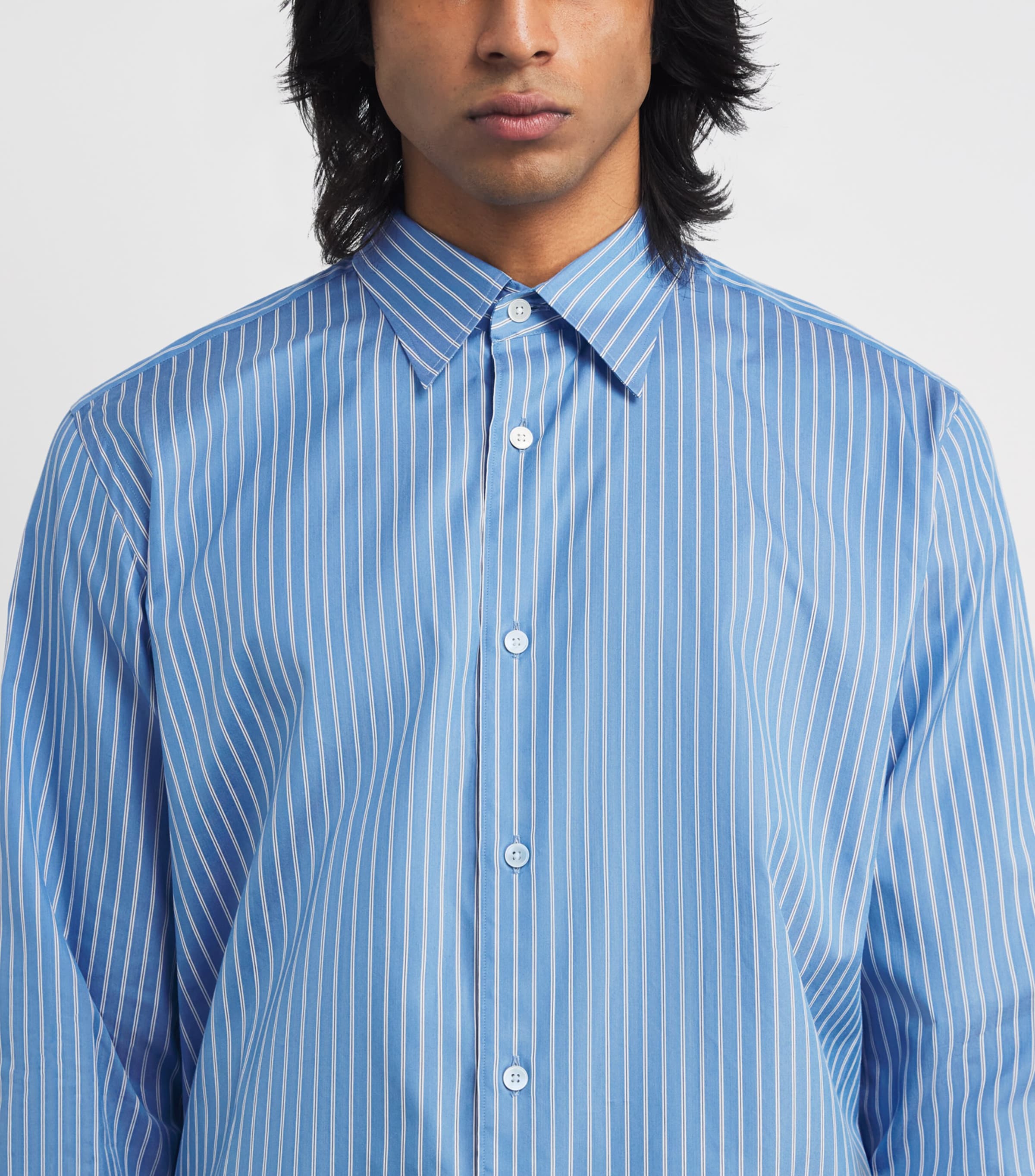 Auralee Blue Cotton-Silk Stripe Shirt | Harrods US