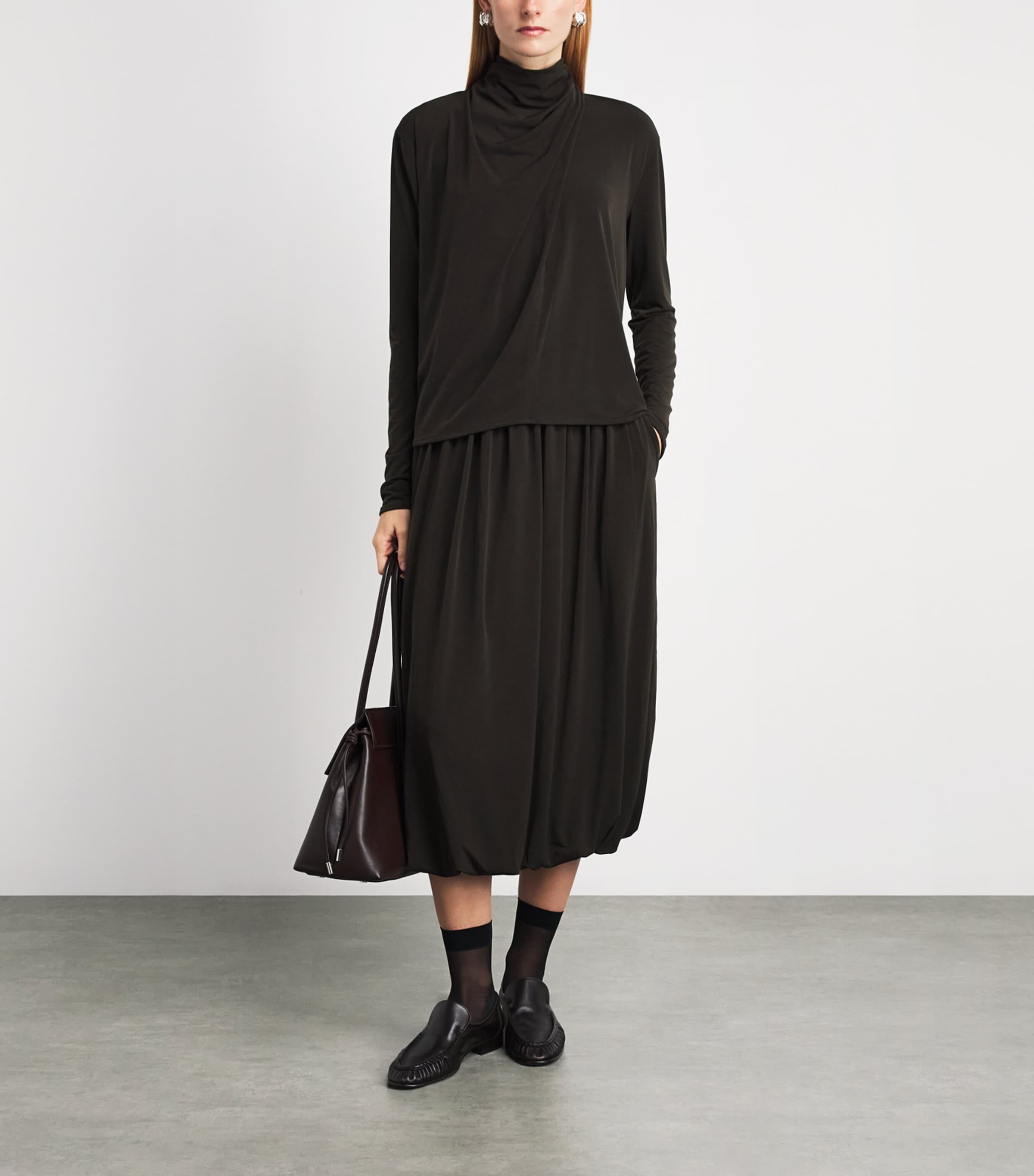 Vince Womens Draped Cowl-Neck Top Smoked Truffle Image 2