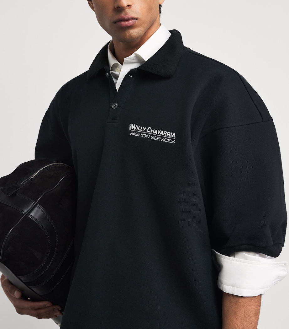 Willy Chavarria Mens Cotton Football Polo Shirt Black Image 3