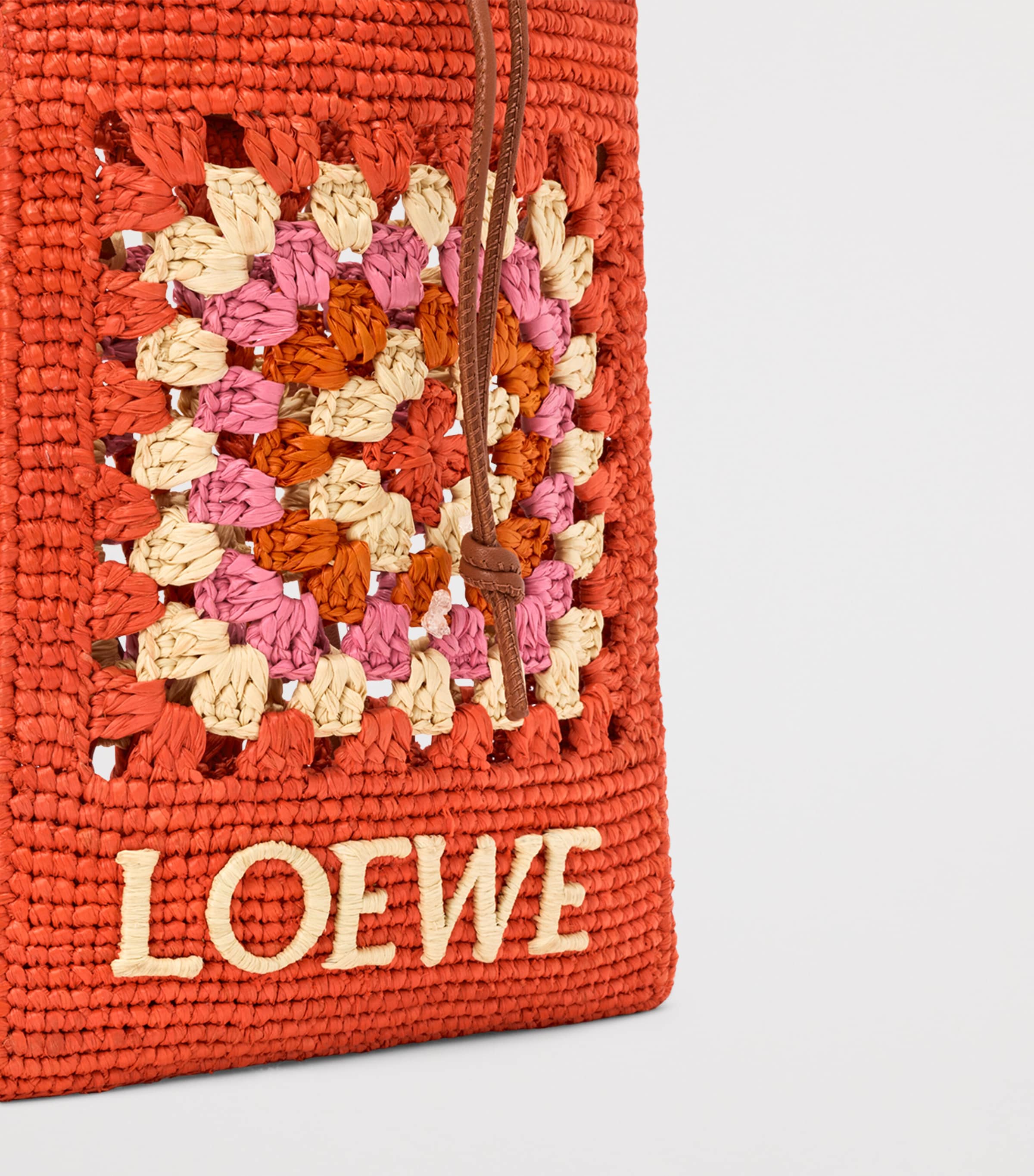 LOEWE x Paula's Ibiza Crochet Pocket Patch Shoulder Bag Bright Orange/pink Image 5