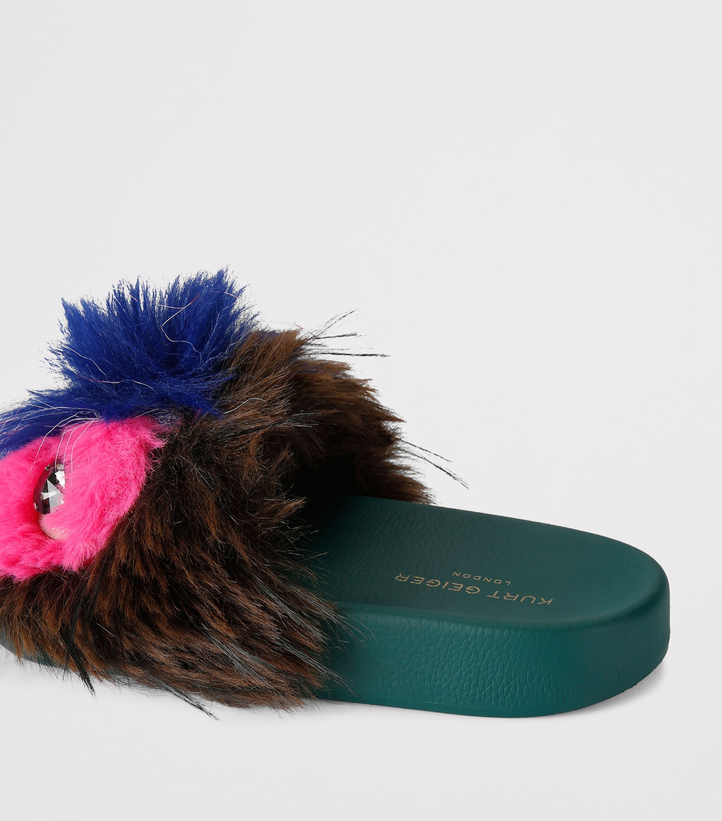 Kurt Geiger London Faux Fur Meena Slides Green Comb Image 3