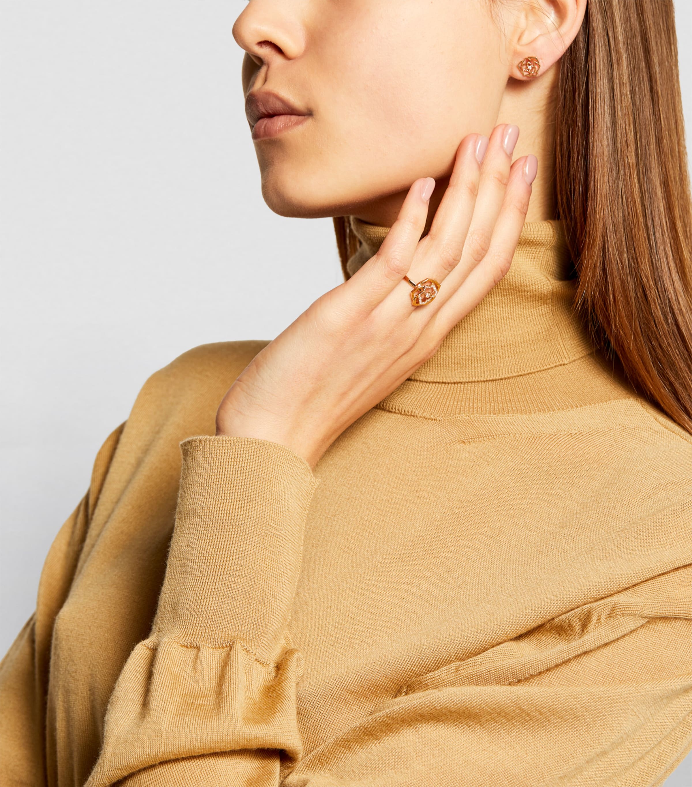 Rose Gold and Diamond Rose Earrings GOLD Image 7