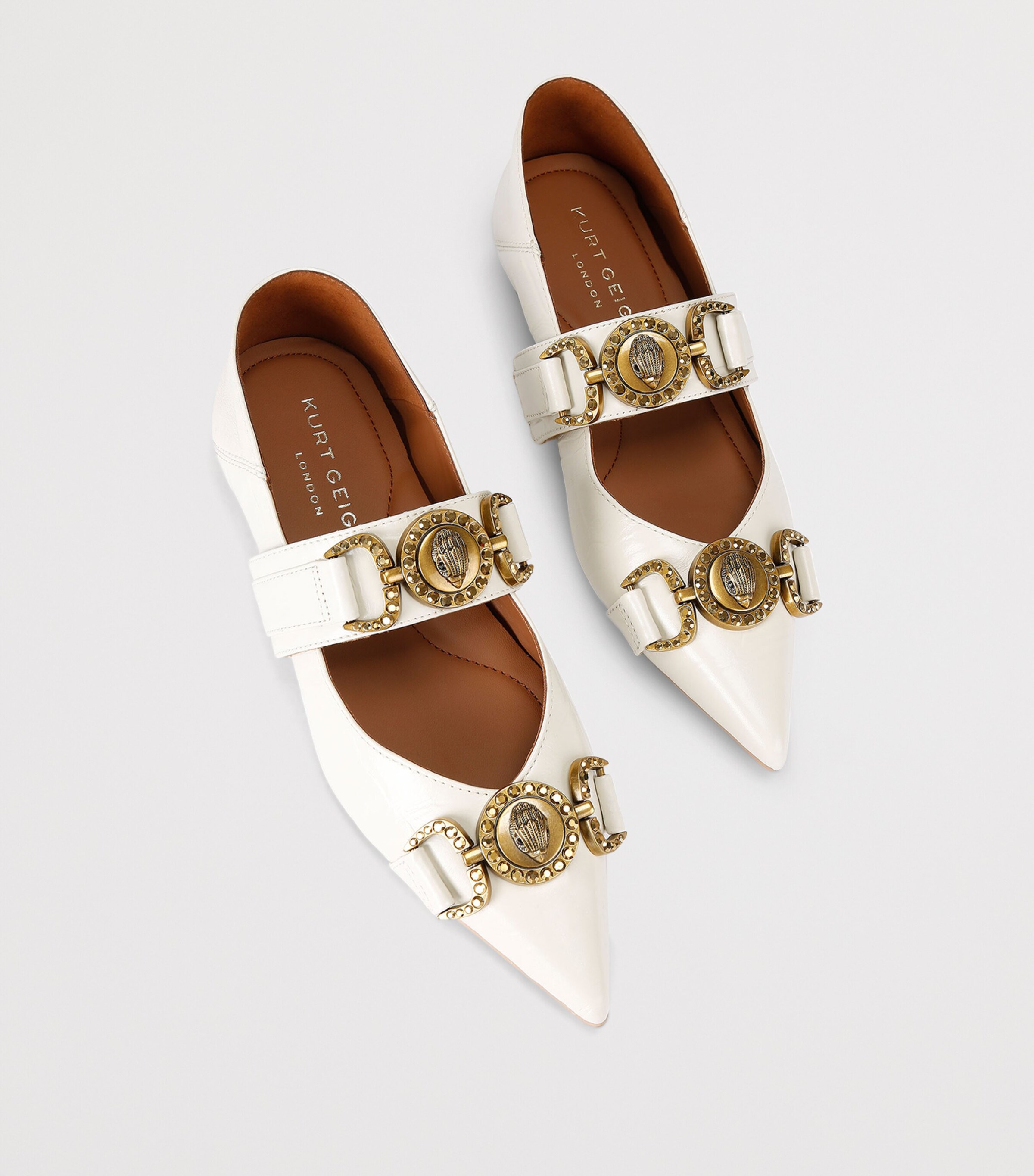 Kurt Geiger London Leather Embellished Mansion Flats Bone Image 4
