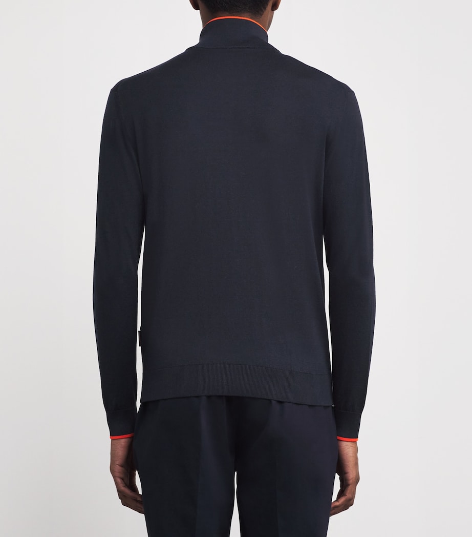 Moorer Mens Silk-Cotton Half-Zip Golf Sweater Navy/arancio Image 4
