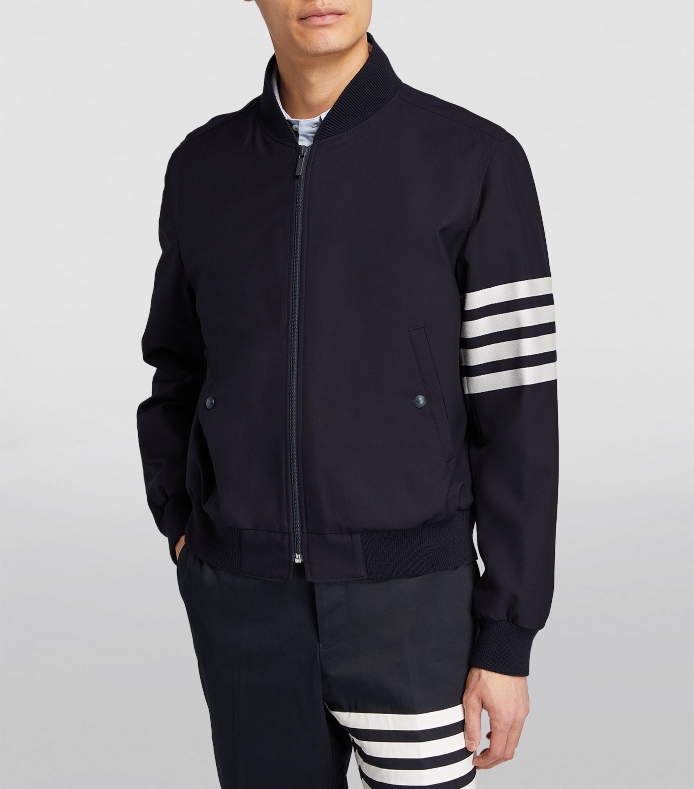 Wool 4-Bar Stripe Bomber Jacket NAVY Image 3