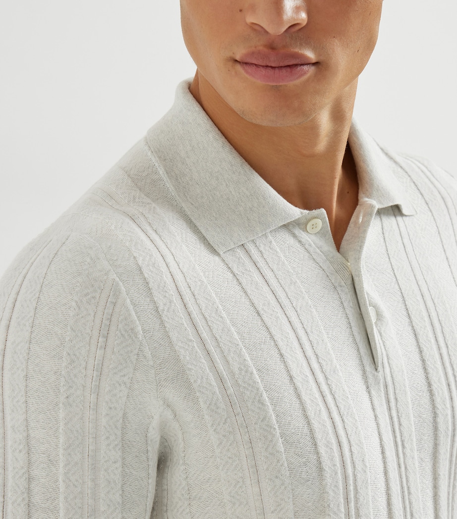 Brunello Cucinelli Mens Rib-Knit Polo Sweater Image 6