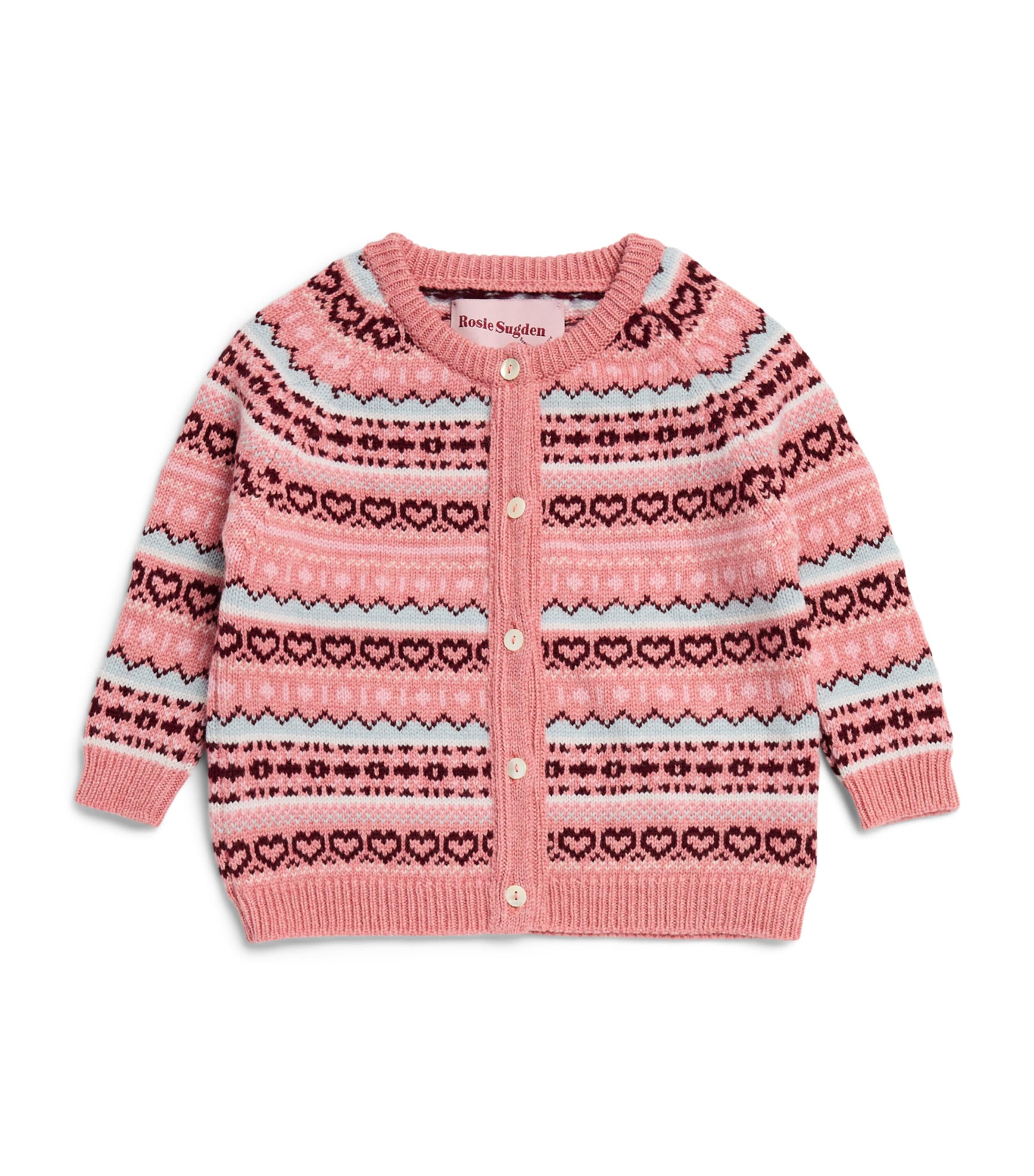Rosie Sugden Cashmere Cardigan (3 Months - 3 Years) Dusky Pink Fairisle Image 1