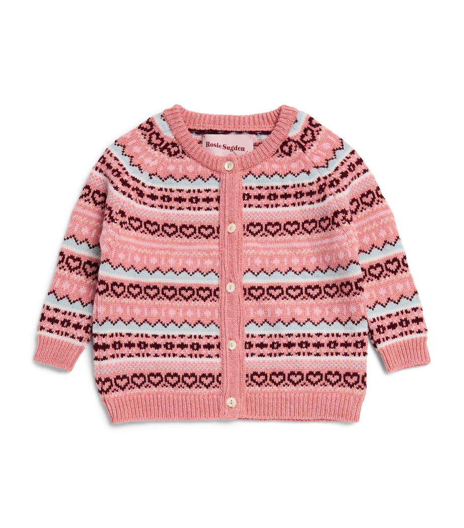 Rosie Sugden Cashmere Cardigan (3 Months - 3 Years) Dusky Pink Fairisle Image 1