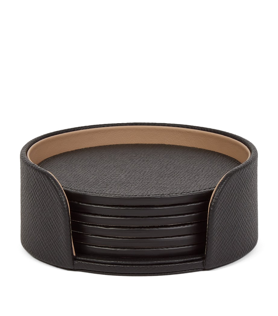 Smythson Panama Leather Coasters (Set of 6) Black Image 1