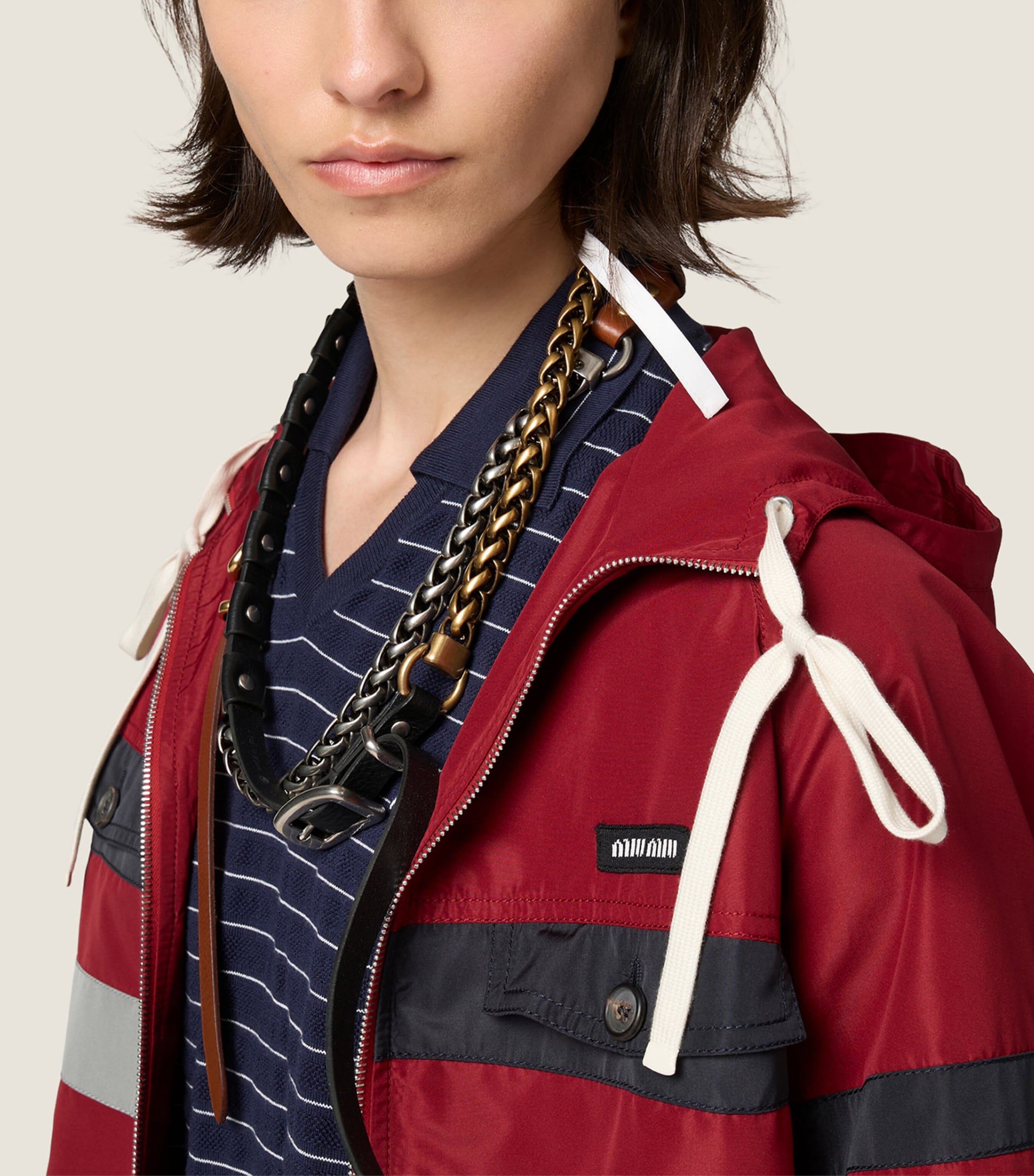 Miu Miu Womens Cotton Stripe Polo Sweater Blue Image 4