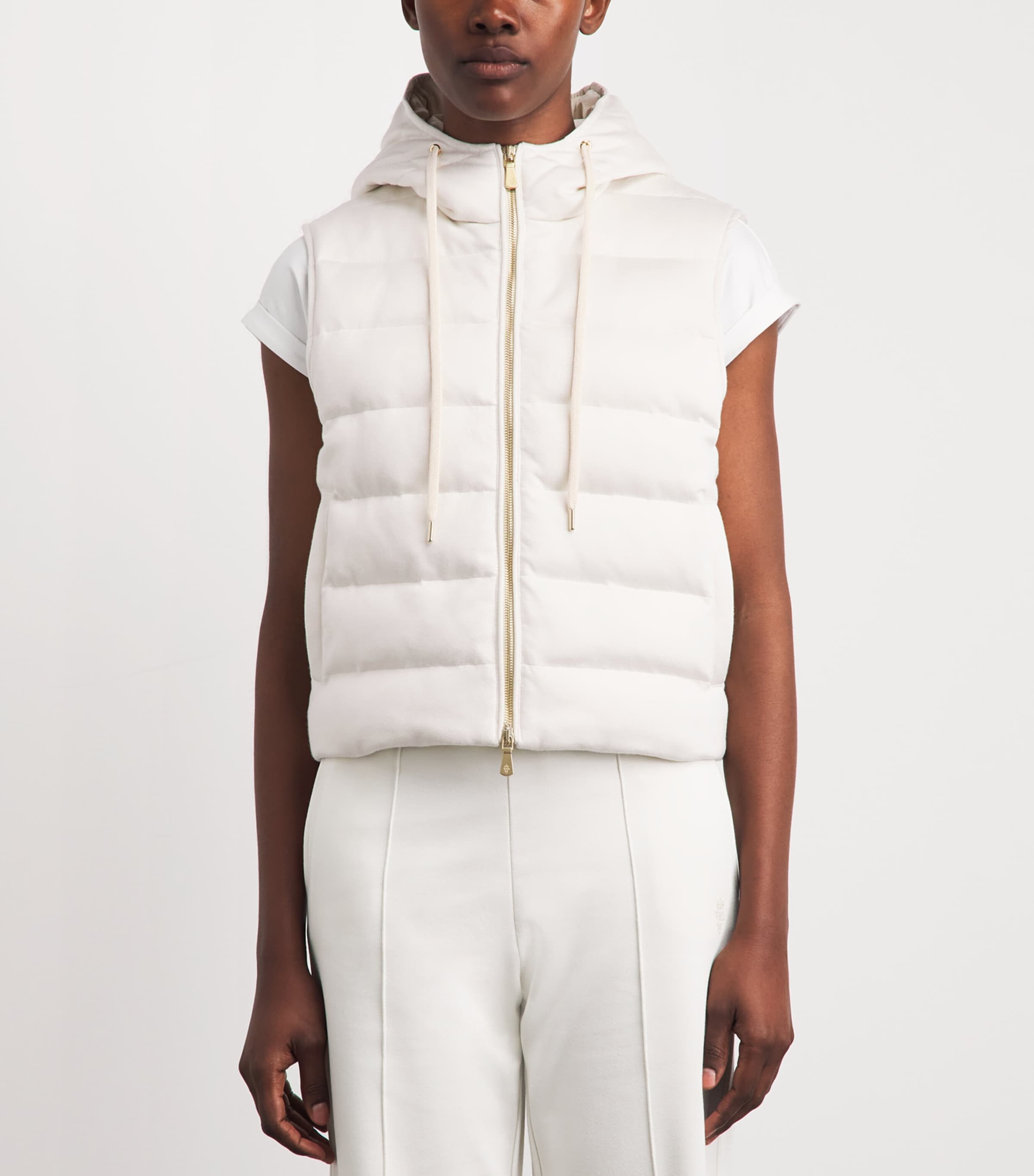 Eleventy Womens Cotton-Blend Hooded Gilet Avorio Image 4