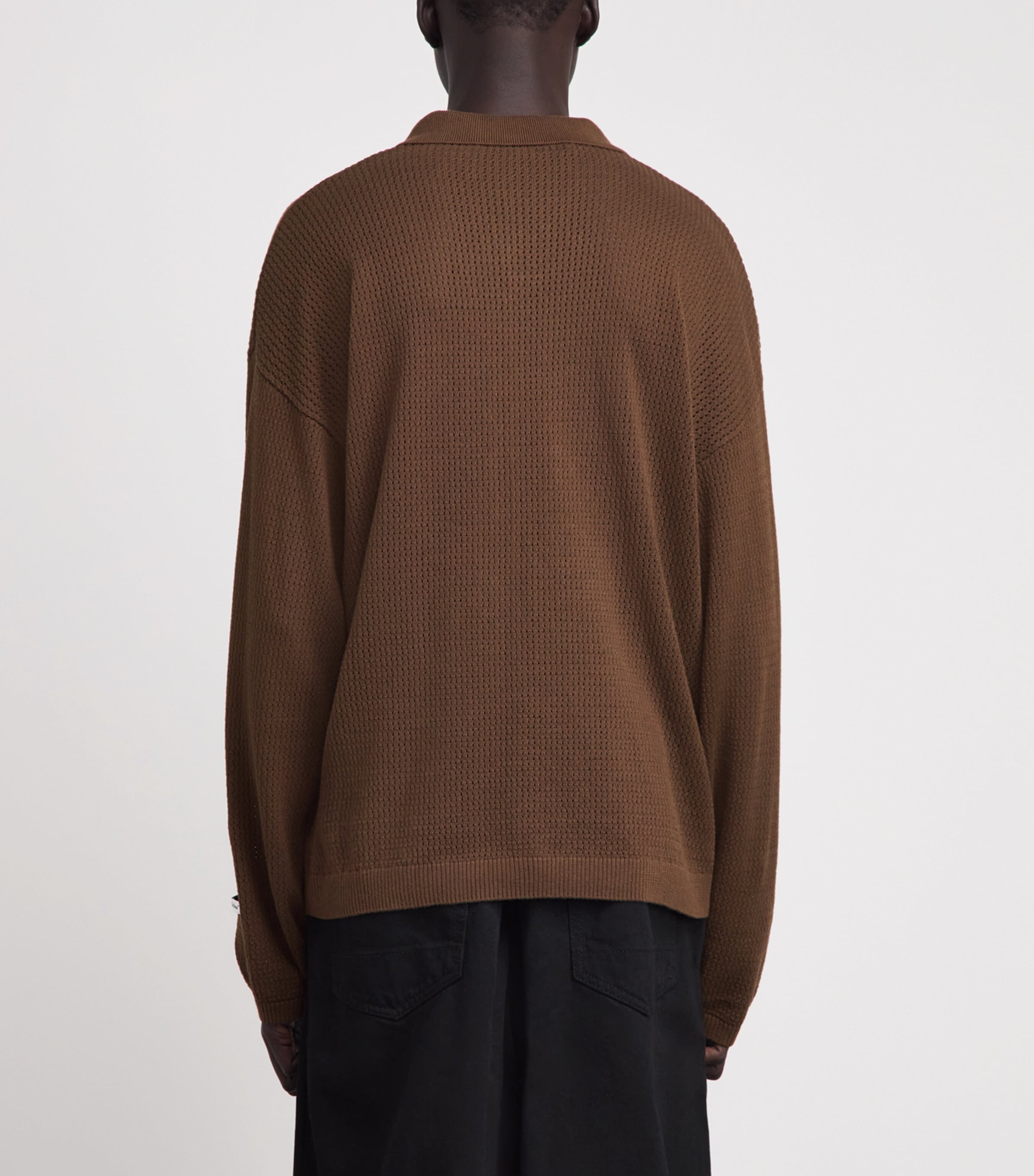 about:blank Mens Knitted Long-Sleeve Polo Shirt Brown Image 5