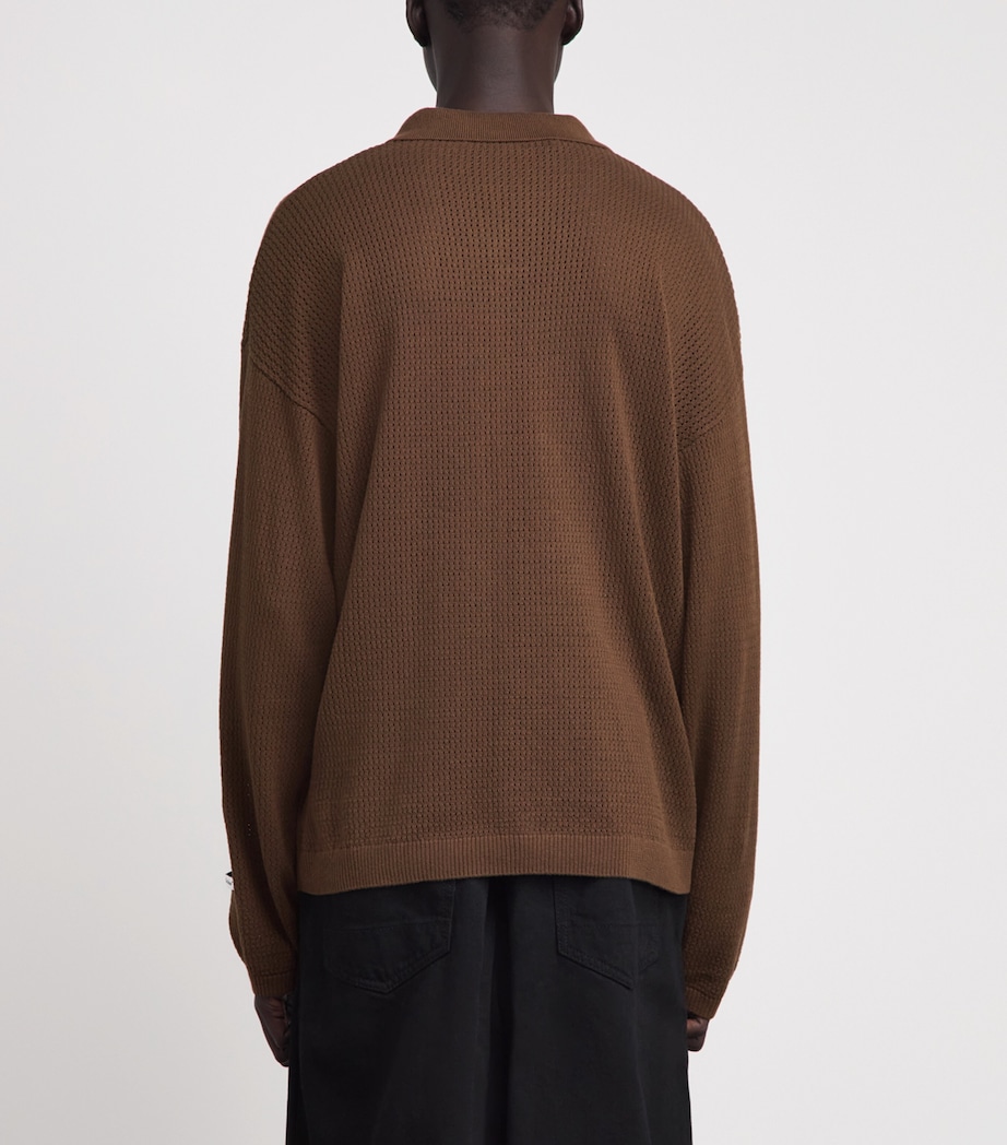 about:blank Mens Knitted Long-Sleeve Polo Shirt Brown Image 5