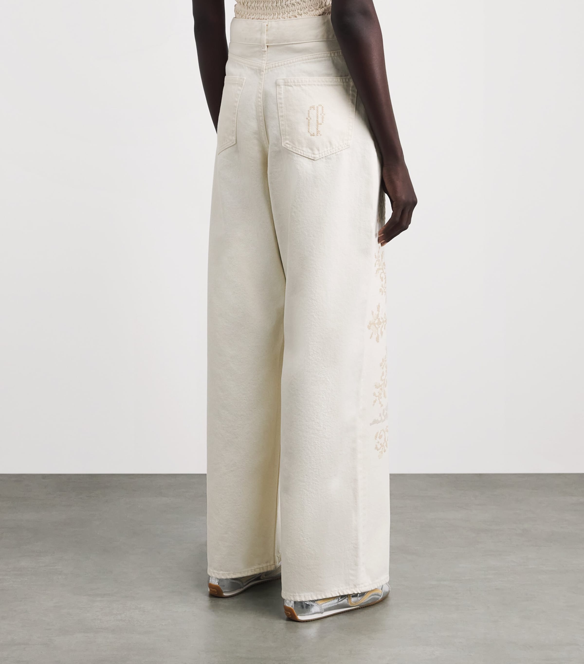 Claudie Pierlot Womens Embroidered Wide-Leg Jeans Off White Denim Image 5