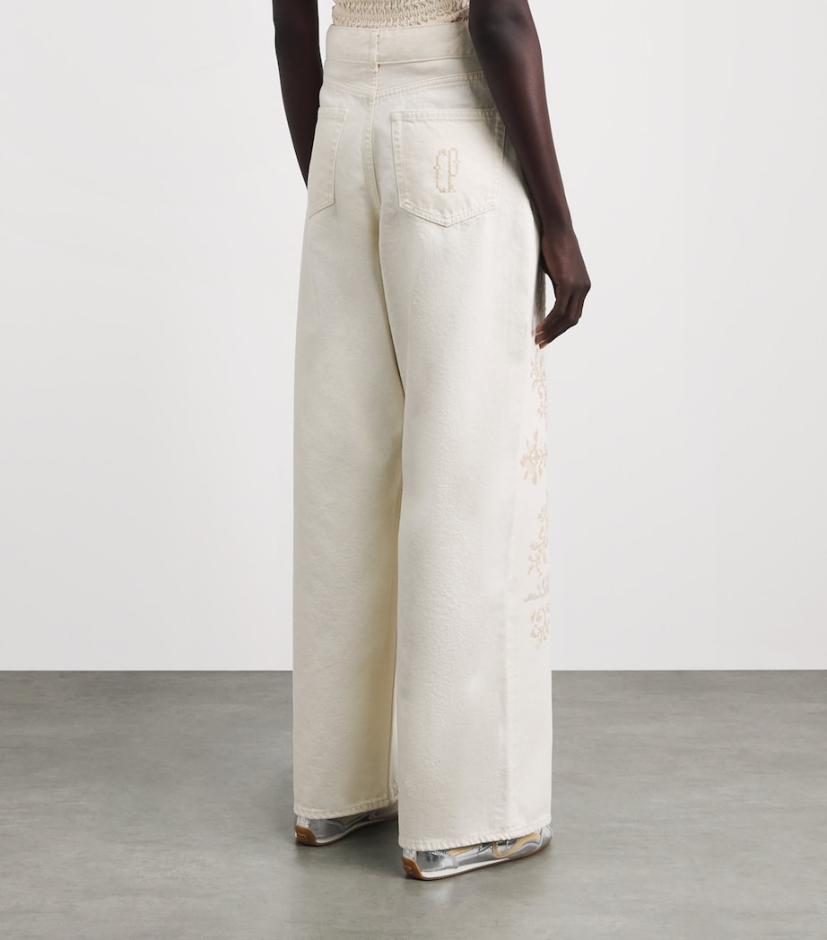 Claudie Pierlot Womens Embroidered Wide-Leg Jeans Off White Denim Image 5
