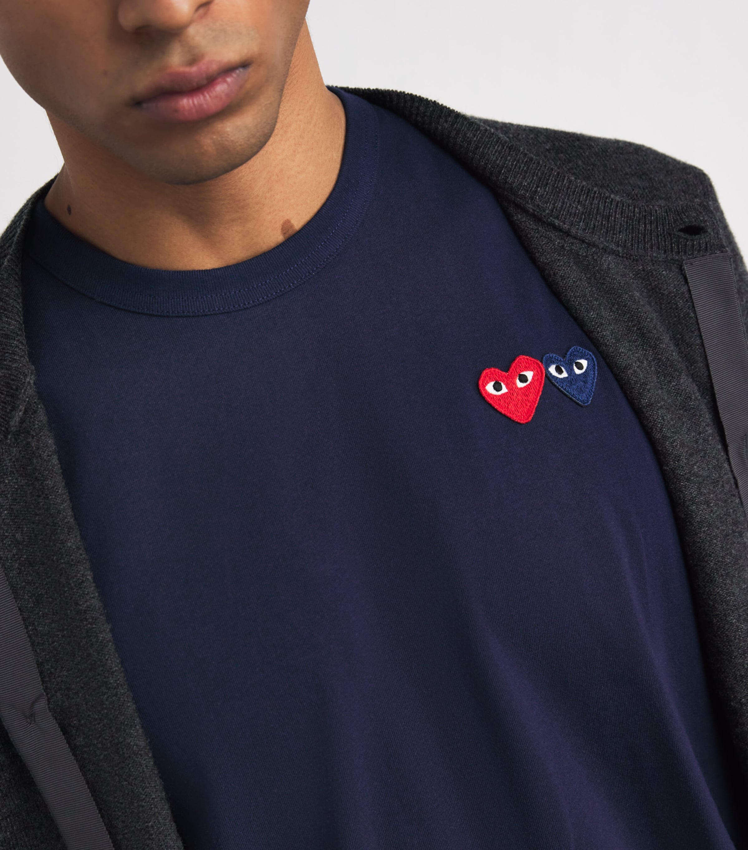 Embroidered Double-Heart T-Shirt 2 - NAVY Image 6