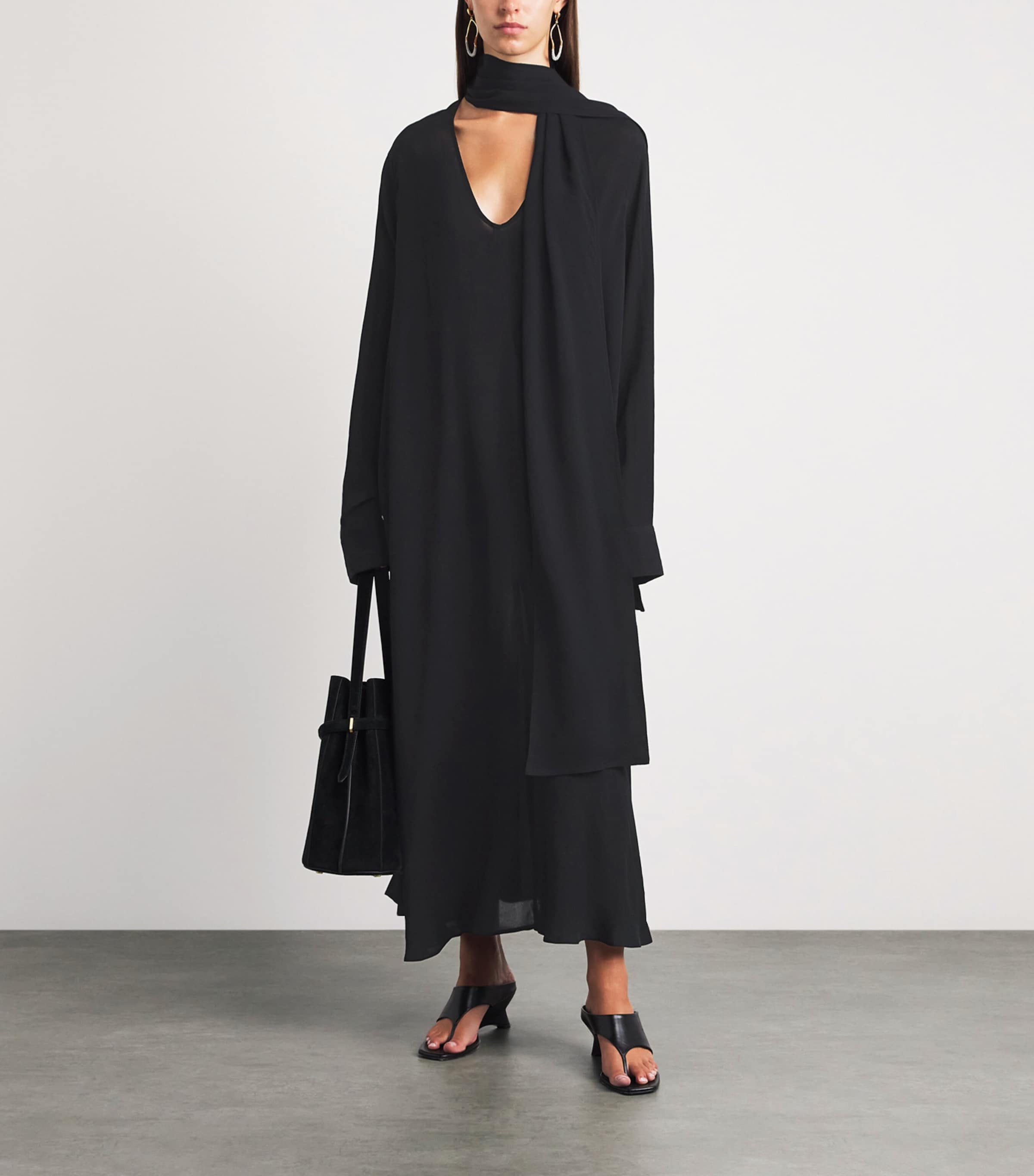 Toteme Womens Scoop-Neck Scarf Maxi Dress Black Image 2