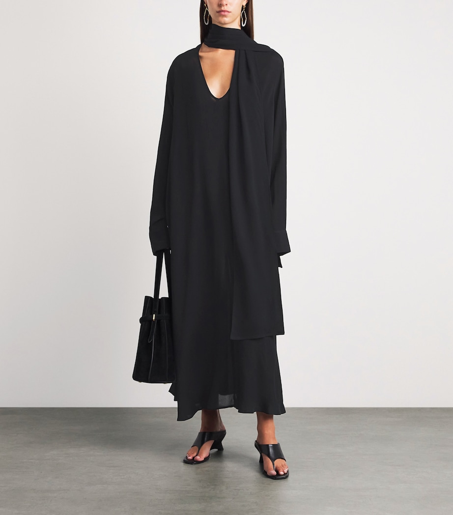 Toteme Womens Scoop-Neck Scarf Maxi Dress Black Image 2
