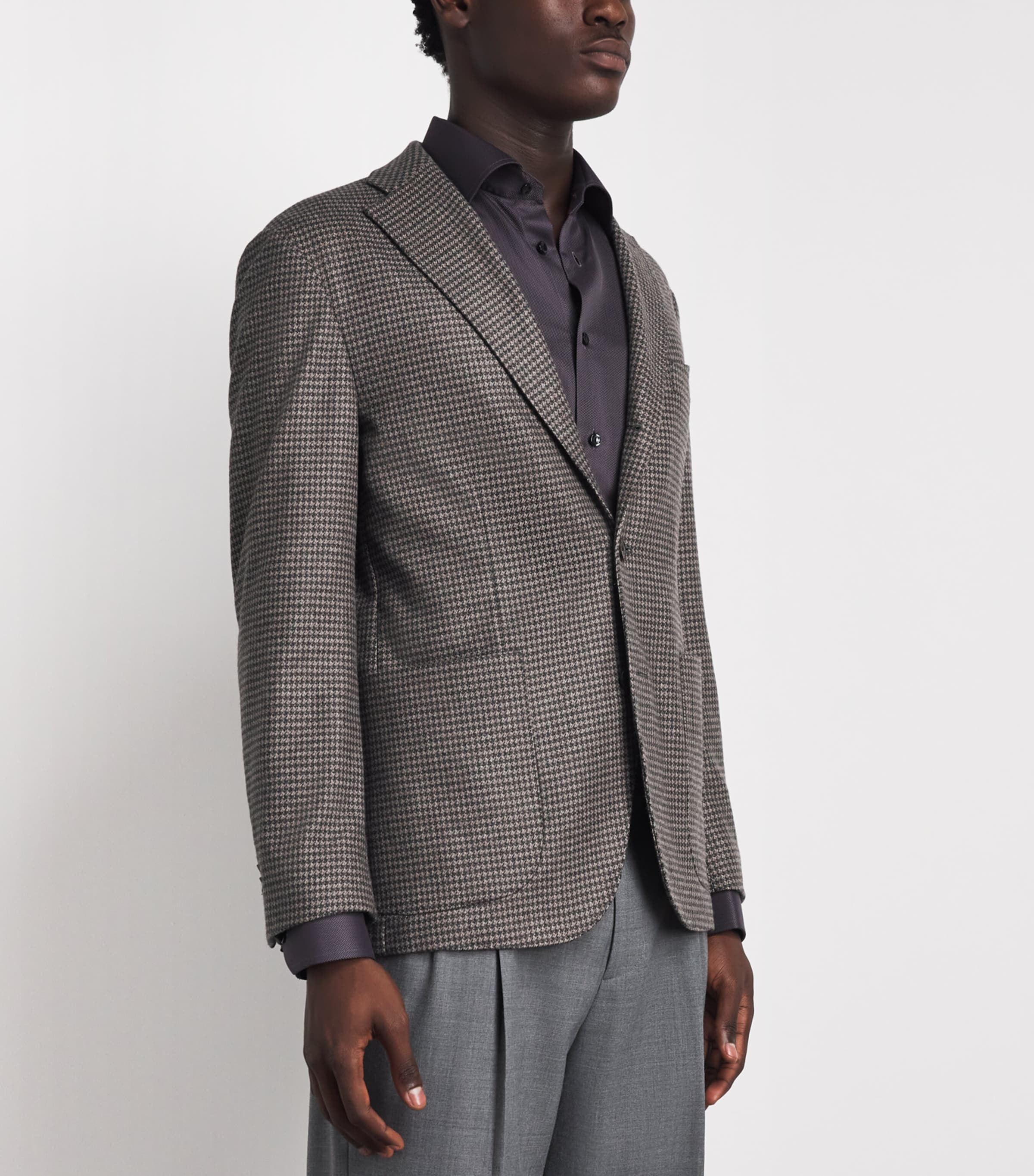 Eton Mens Cotton Houndstooth Single-Breasted Blazer Brown Image 4
