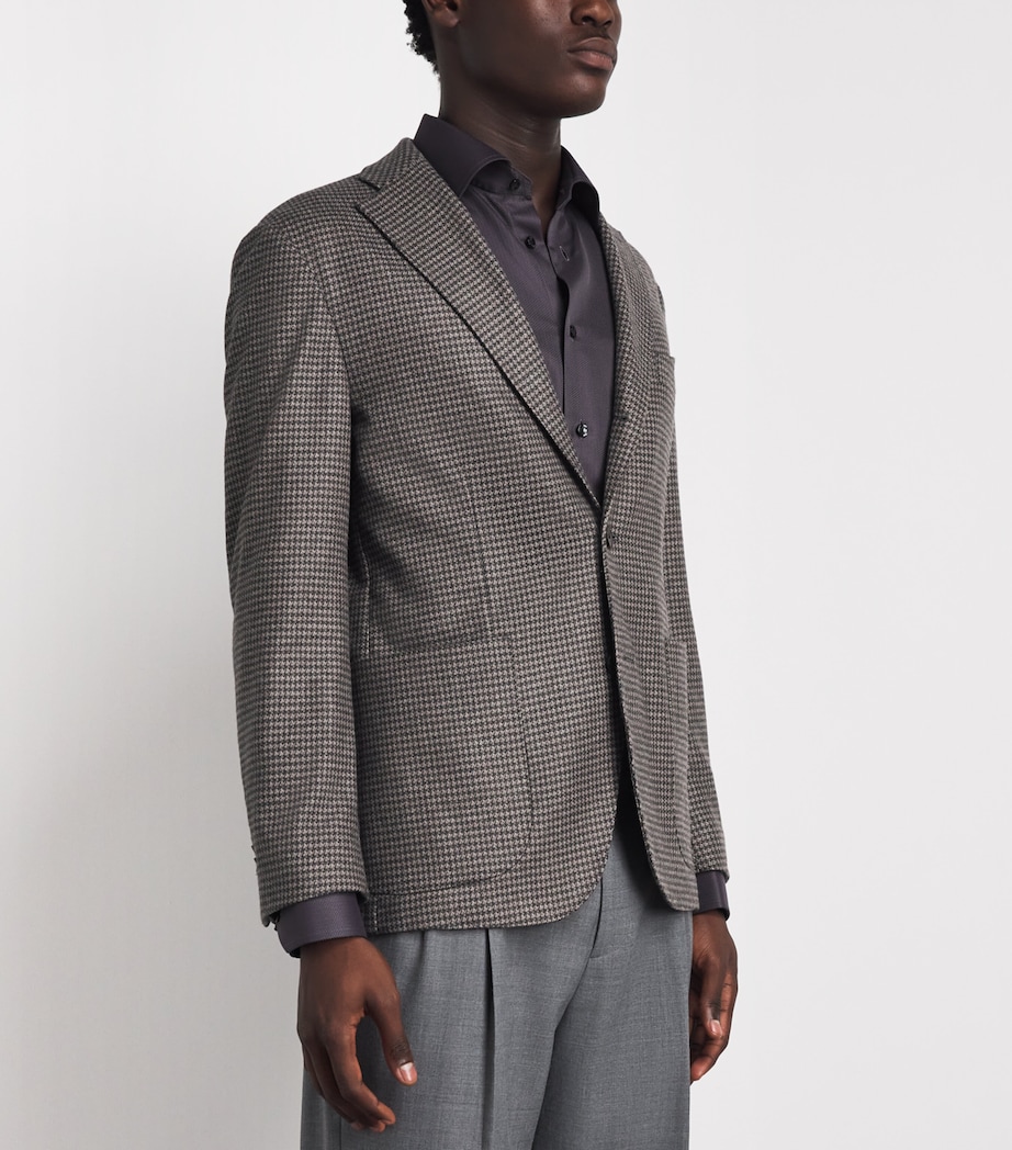 Eton Mens Cotton Houndstooth Single-Breasted Blazer Brown Image 4