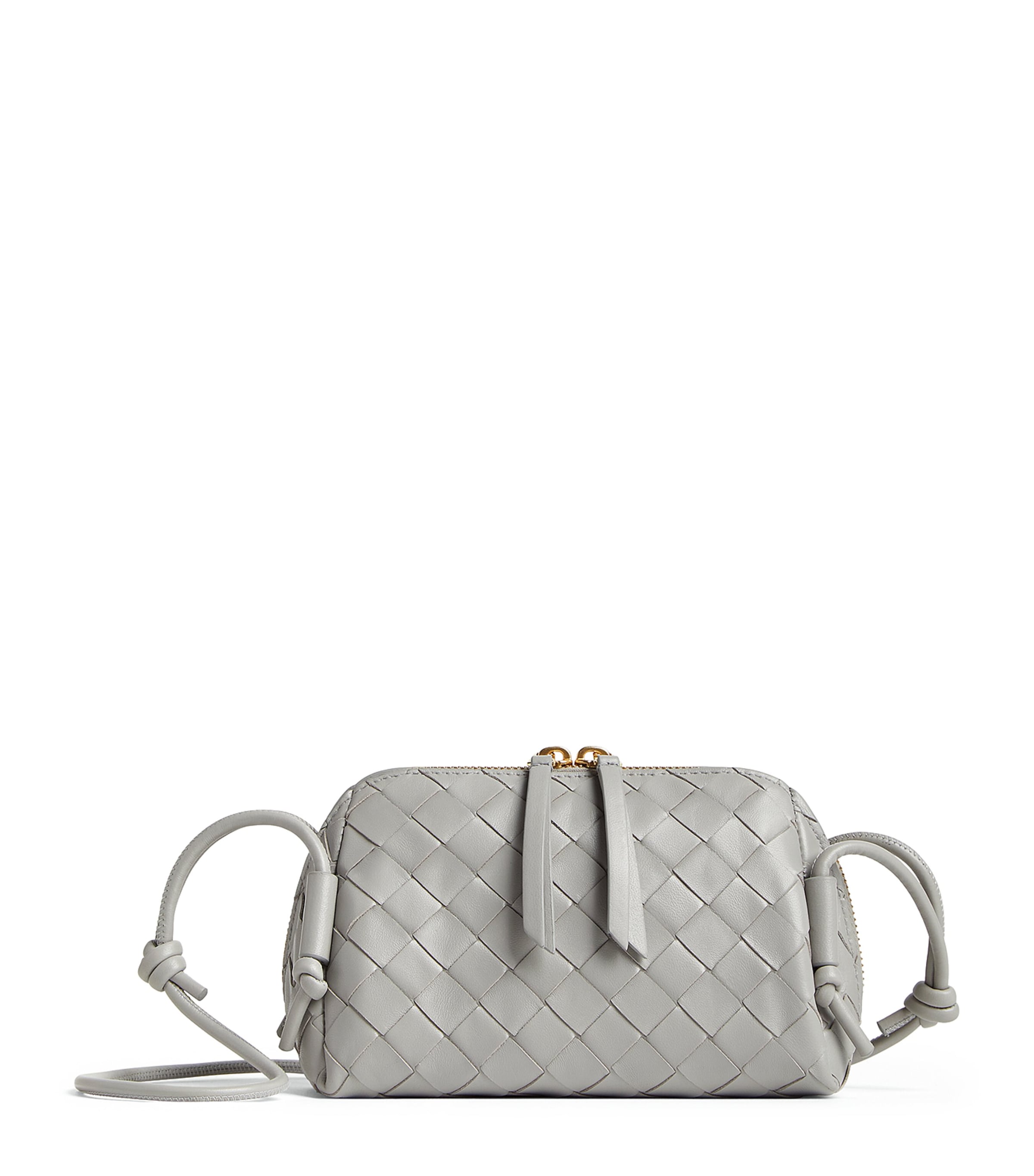 Bottega Veneta Concert Pouch Intrecciato Leather Shoulder Bag In Gray