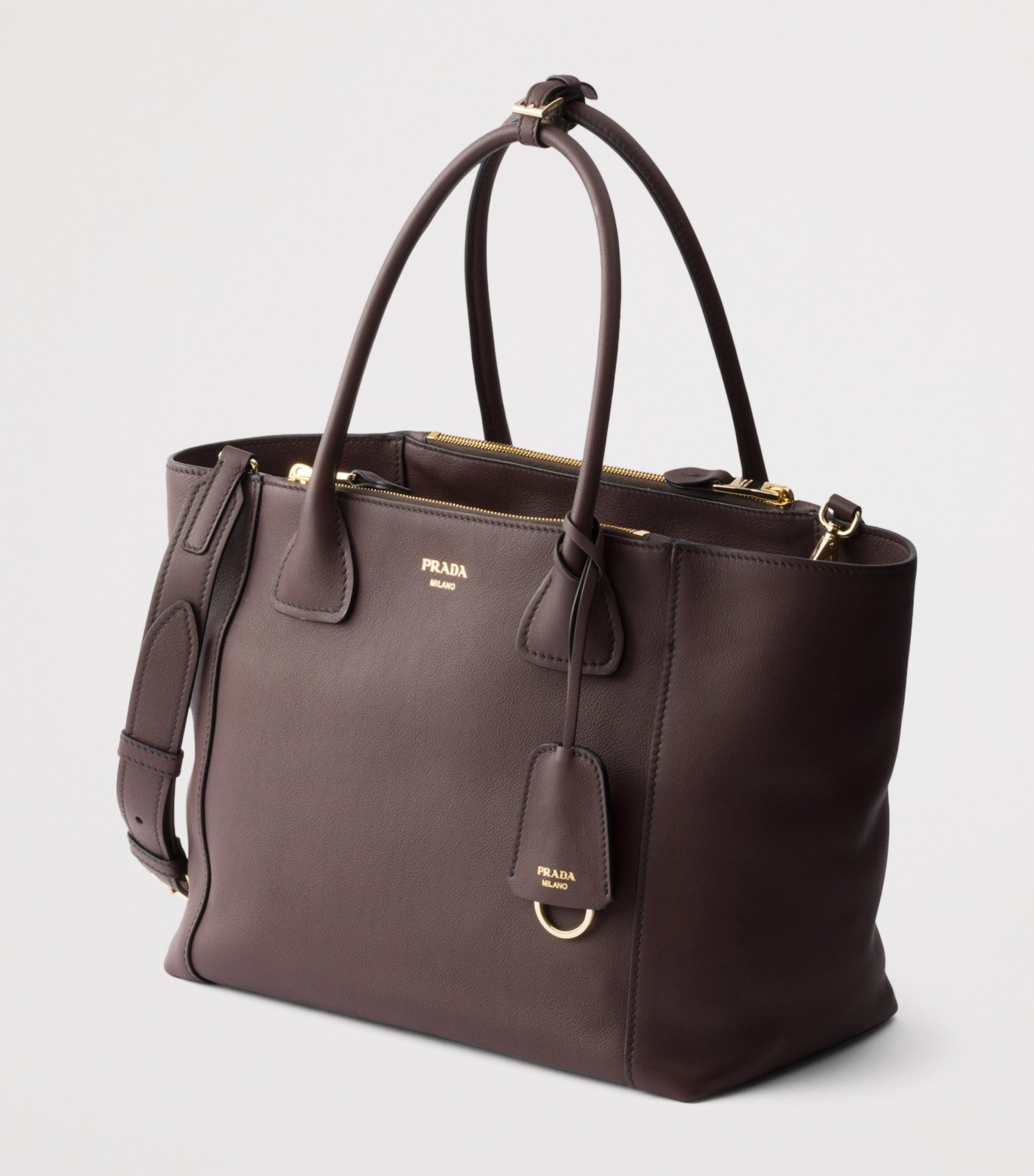 Prada Womens Large Leather Tote Bag Brown Image 3