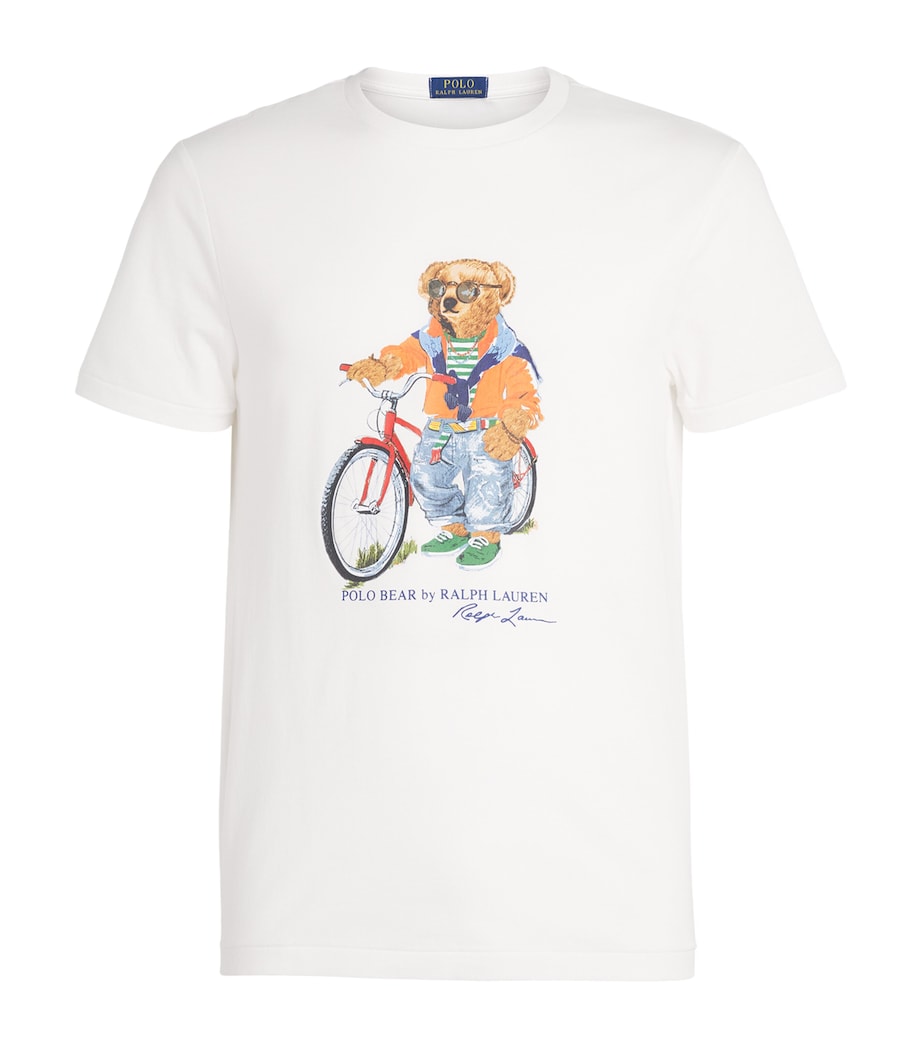 Polo Ralph Lauren Mens Cotton Polo Bear Bicycle Slim T-Shirt White Summer Bear Image 1