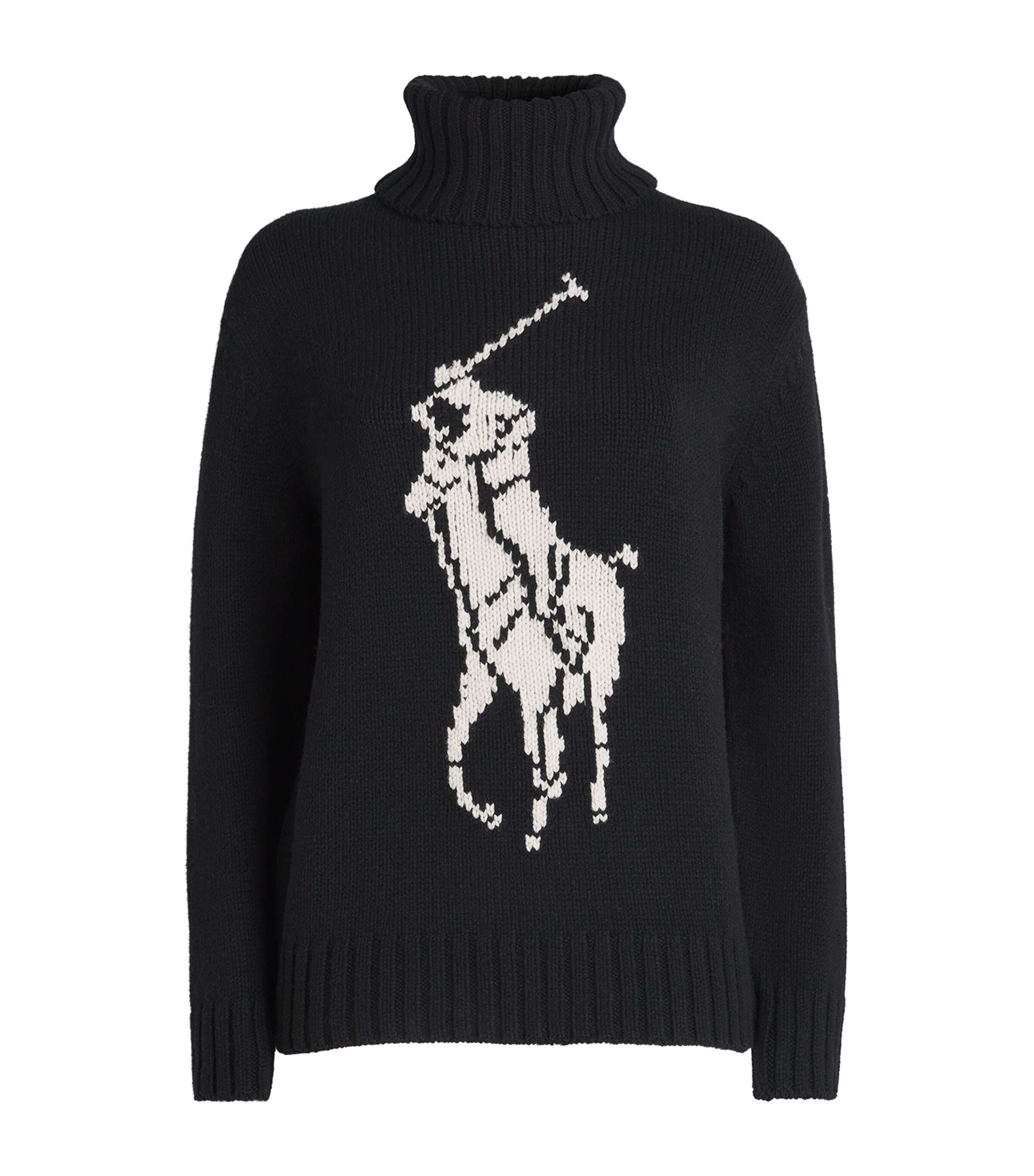 Polo Ralph Lauren Womens Wool Big Pony Rollneck Sweater Plo Blk/athntc Crm Image 1