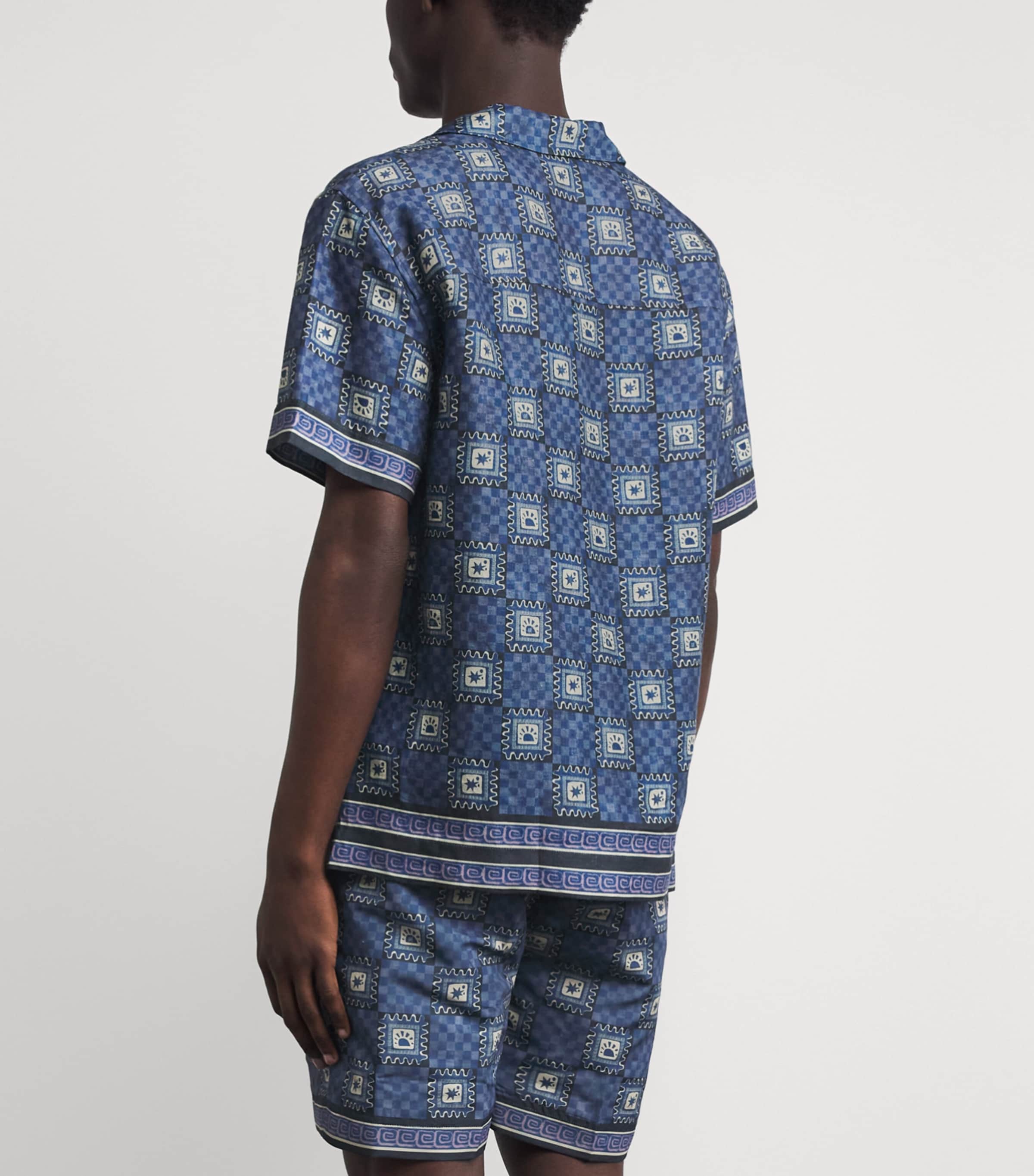 CHÉ Mens Linen Telha Print Shirt Navy Image 5