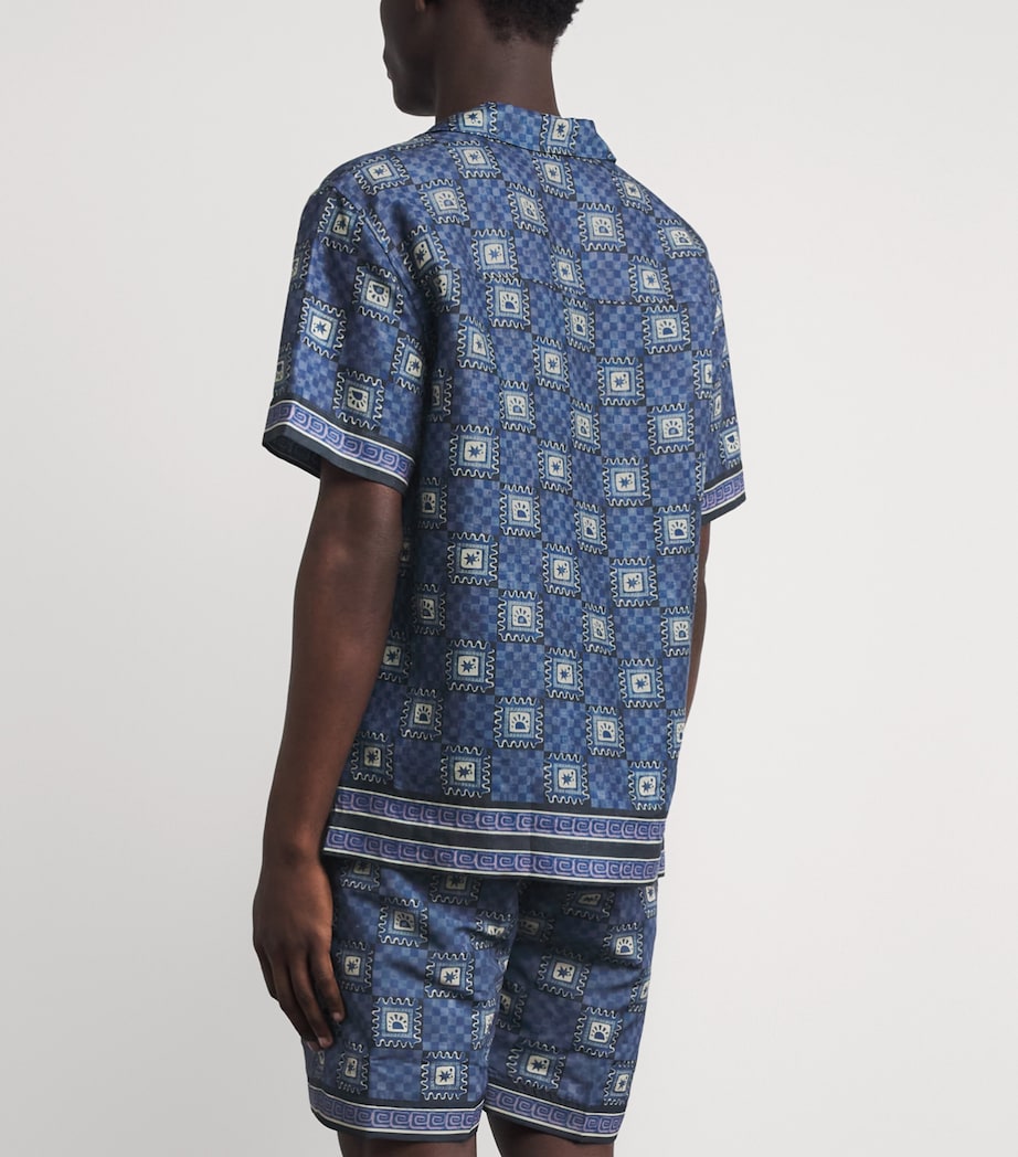 CHÉ Mens Linen Telha Print Shirt Navy Image 5