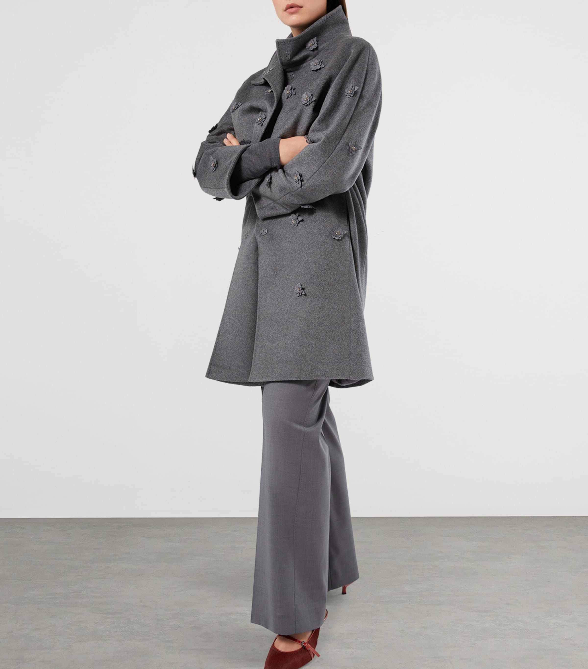 Virgin Wool Embellished Coat DARK GREY Image 4