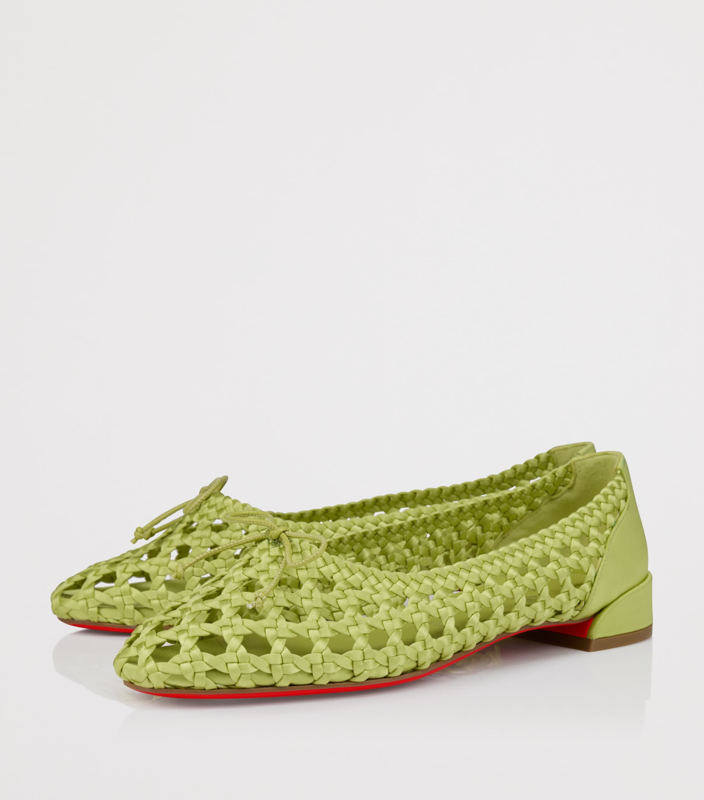 Christian Louboutin Green Sweetie Jane Silk Woven Ballet Flats