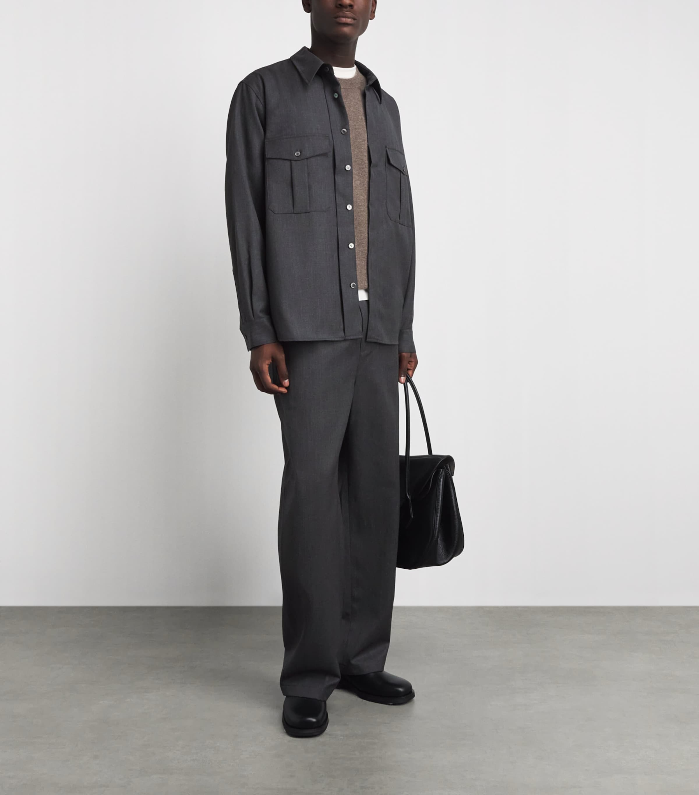 Le 17 Septembre Mens Wool-Blend Drawstring Trousers Grey Image 2