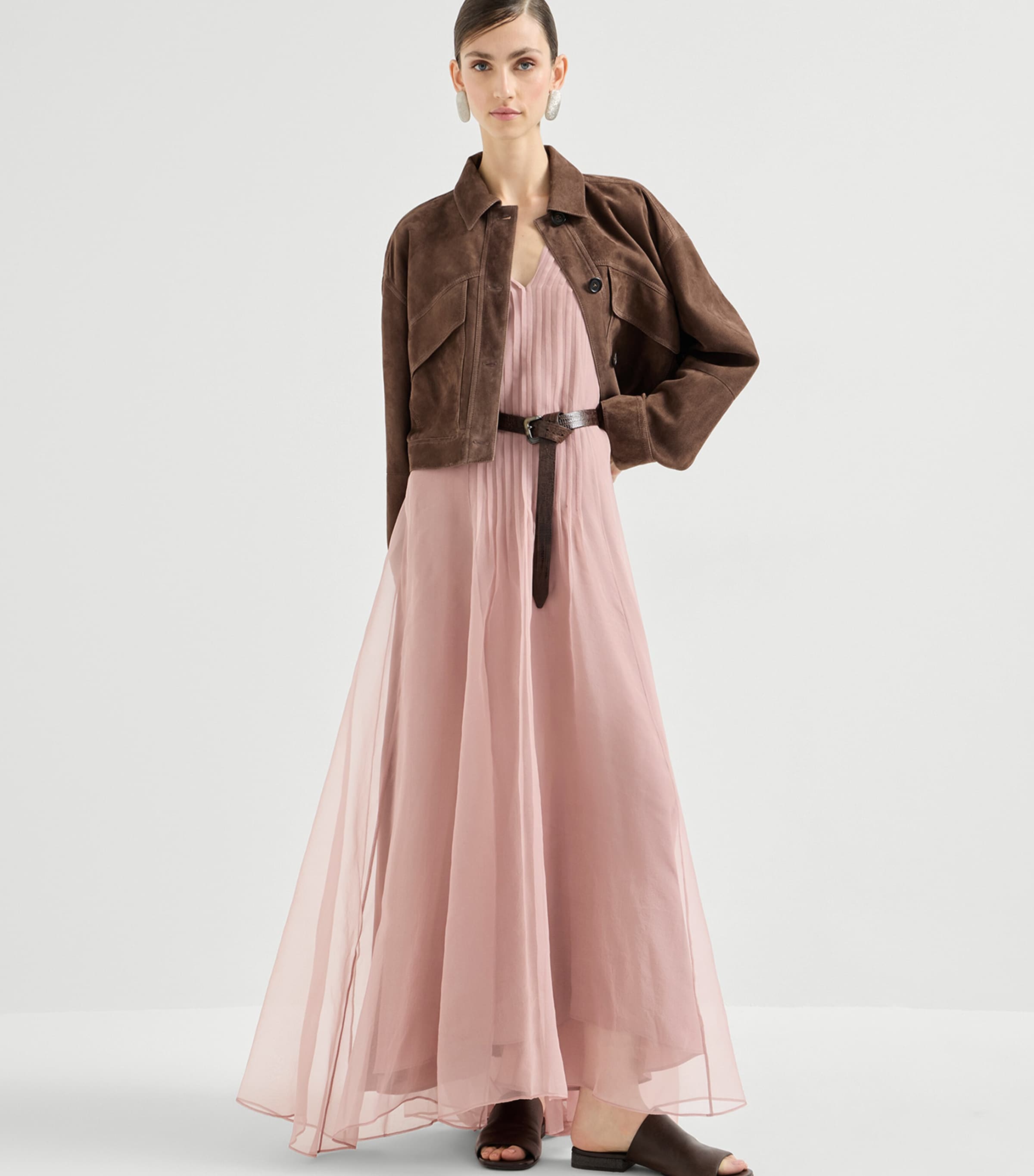 Brunello Cucinelli Womens Silk Belted Maxi Dress Image 2