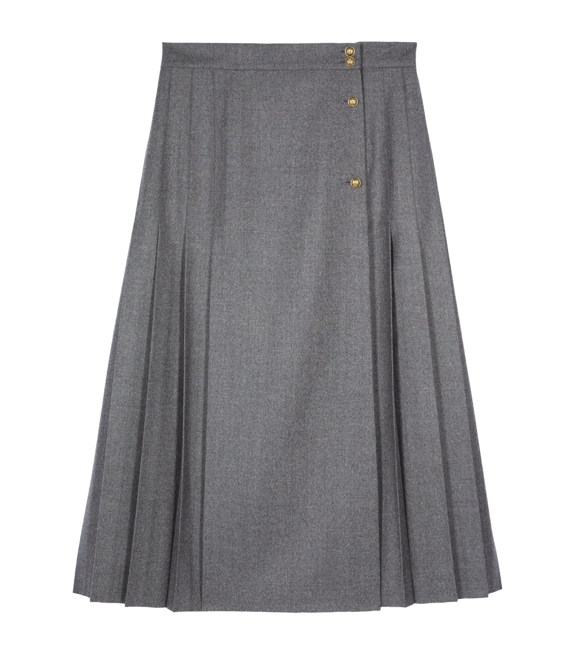 The Kooples Wool Pleated Midi Skirt In Grey