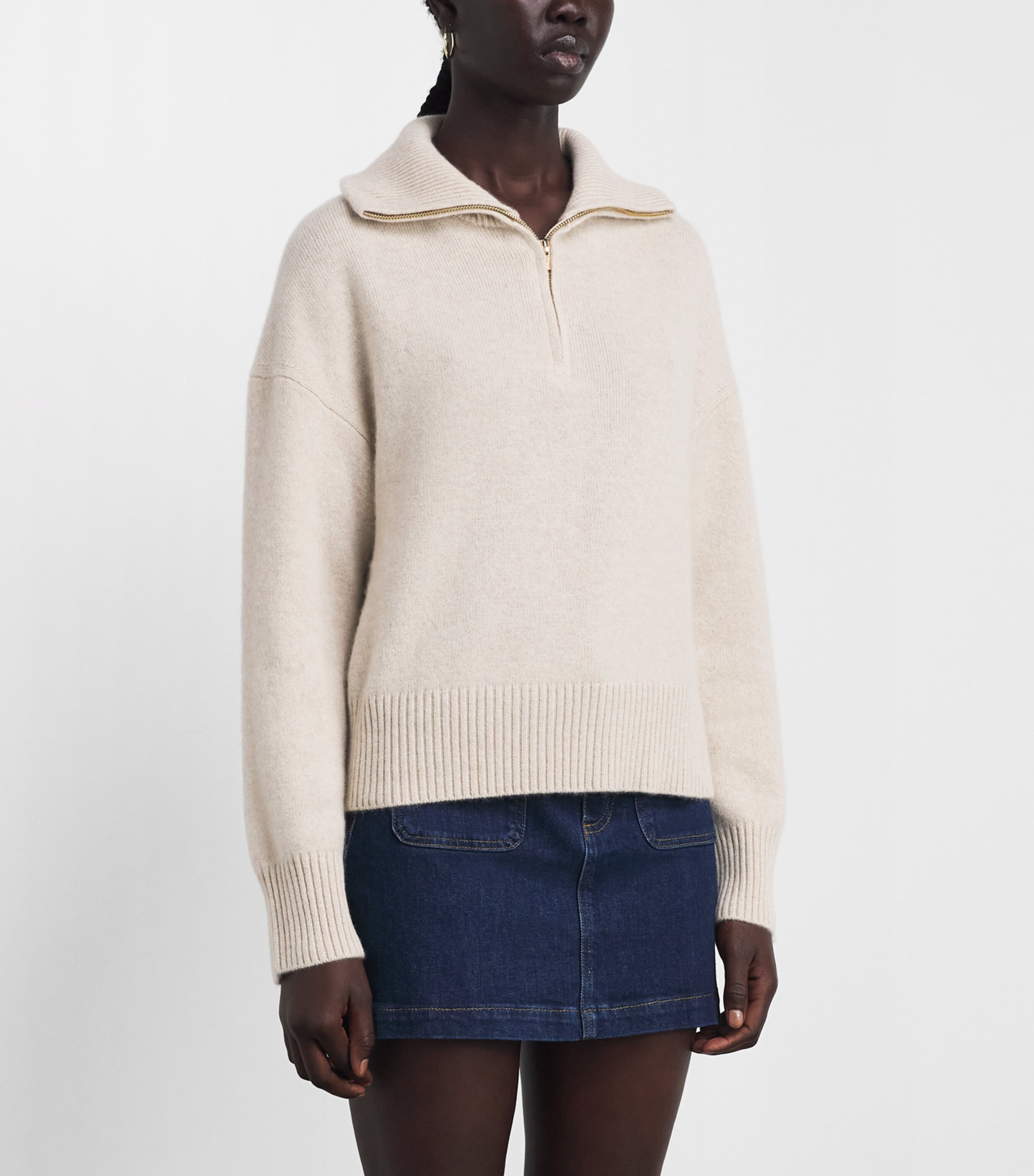 Maje Womens Cashmere-Blend Quarter-Zip Sweater Beige Image 4