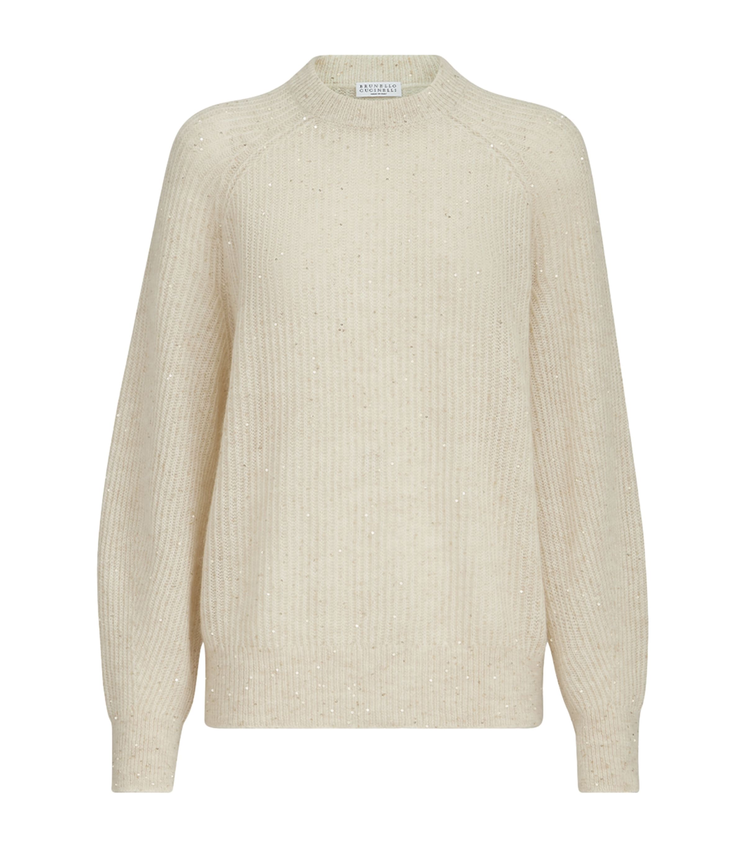 Brunello Cucinelli Womens Rib-Knit Embellished Sweater Avorio Image 1