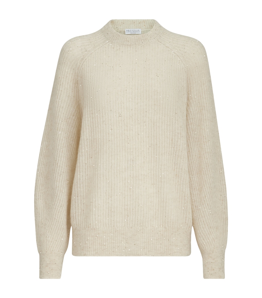 Brunello Cucinelli Womens Rib-Knit Embellished Sweater Avorio Image 1
