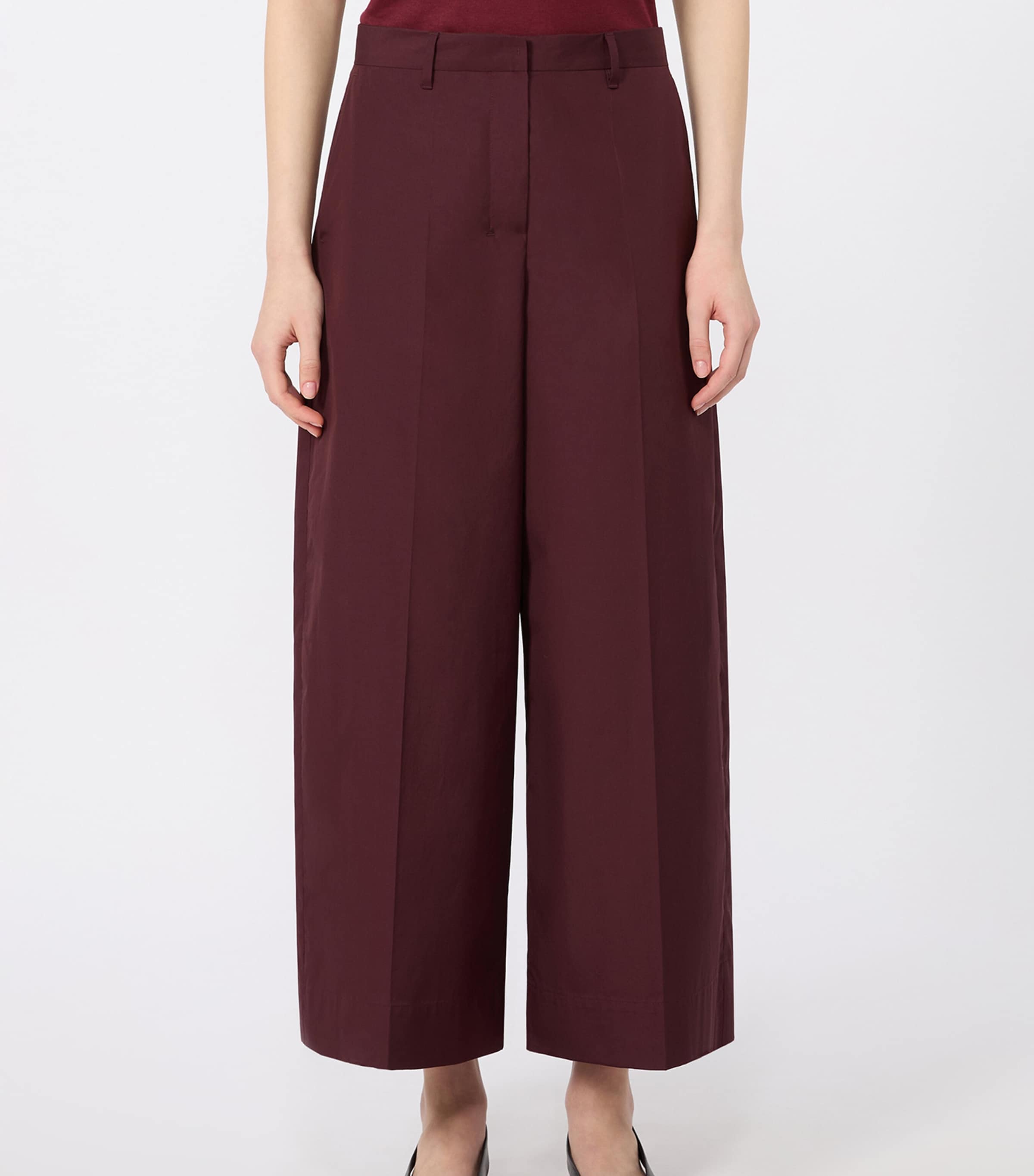Max Mara Womens Cotton Poplin Wide-Leg Trousers Dark Red Image 3