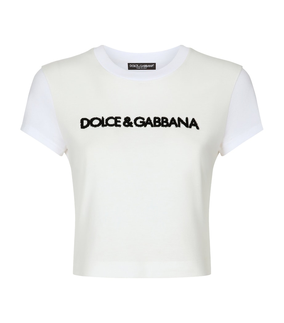 Dolce&Gabbana Womens Logo Cropped T-Shirt Optical White Image 1