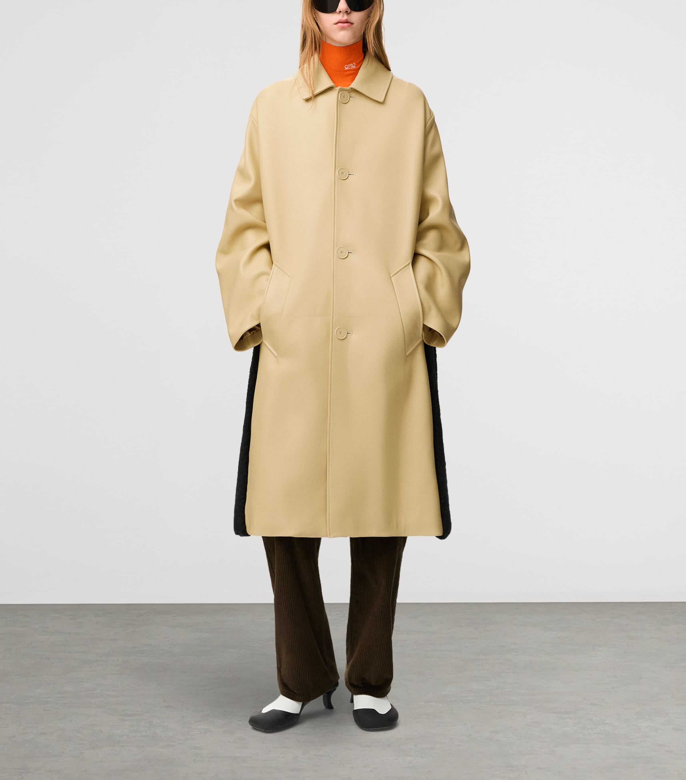 LOEWE Womens Nappa Lambskin Shearling-Trim Coat Light Yellow Image 2