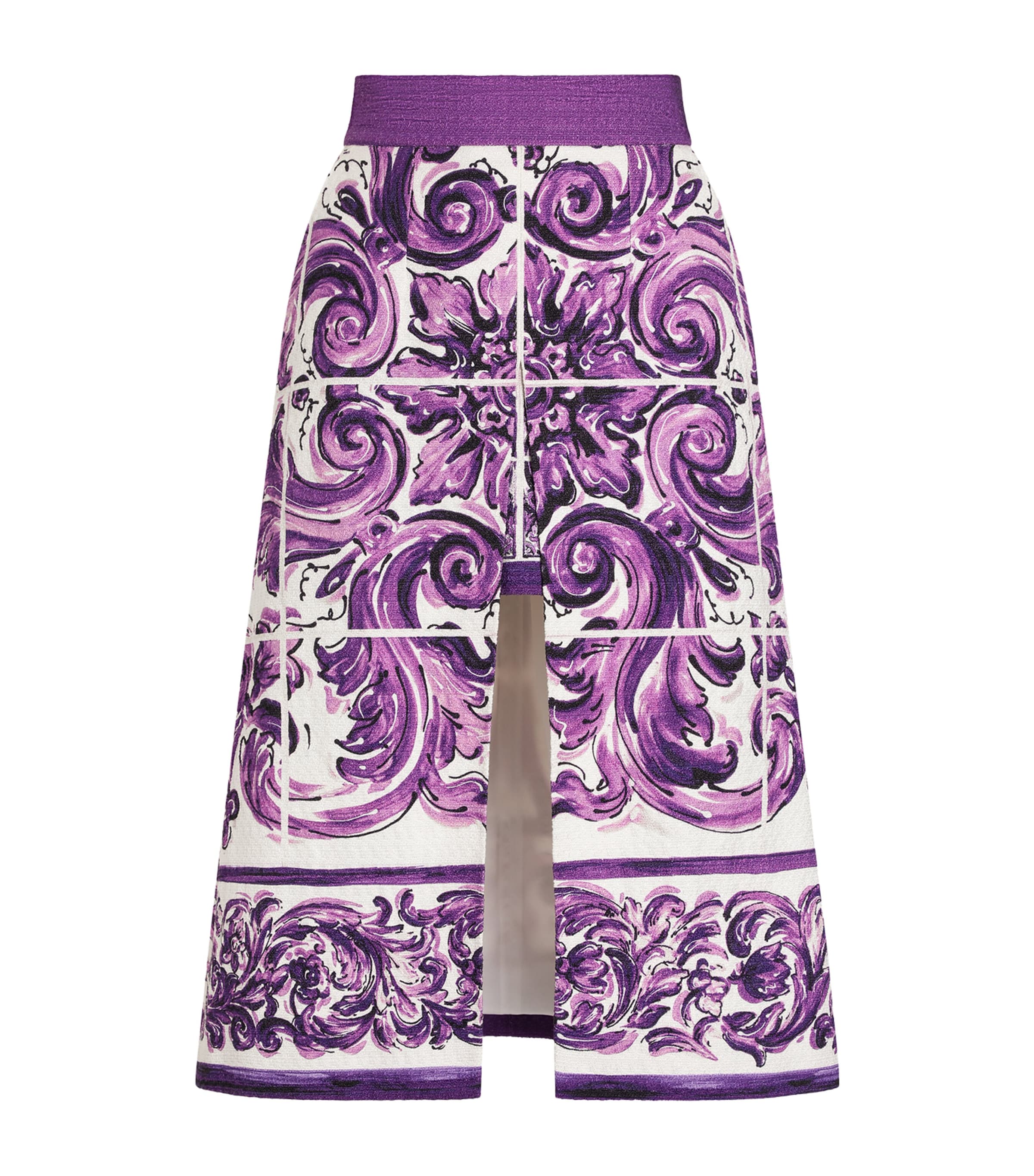 Dolce & Gabbana Cotton-blend Majolica Print Midi Skirt In Purple