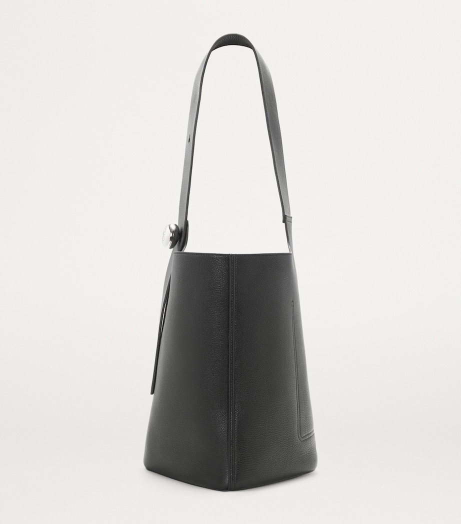Large Leather Pebble Bucket Bag BLACK Image 3