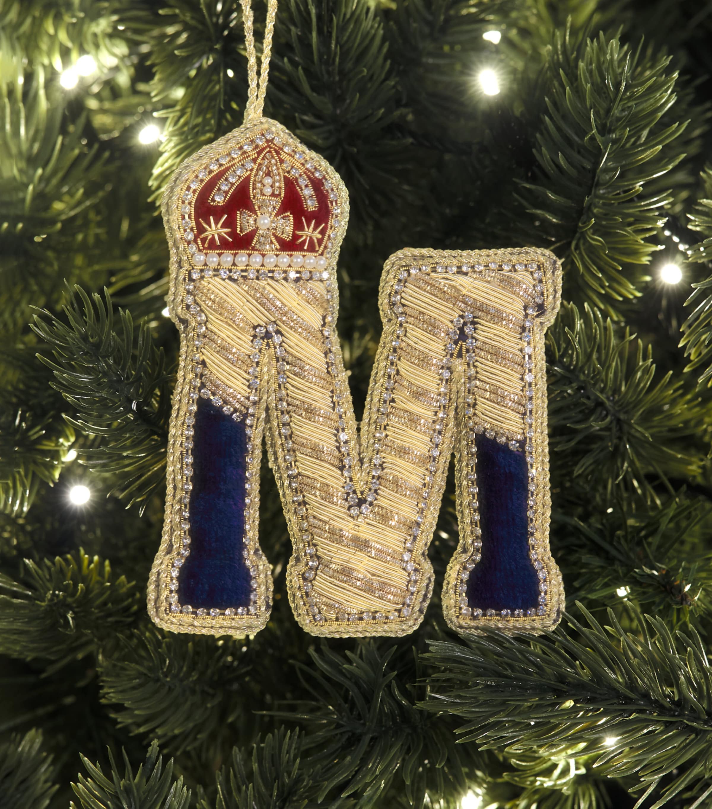 Tinker Tailor Letter M Tree Decoration Navy, Gold & Wine Image 3
