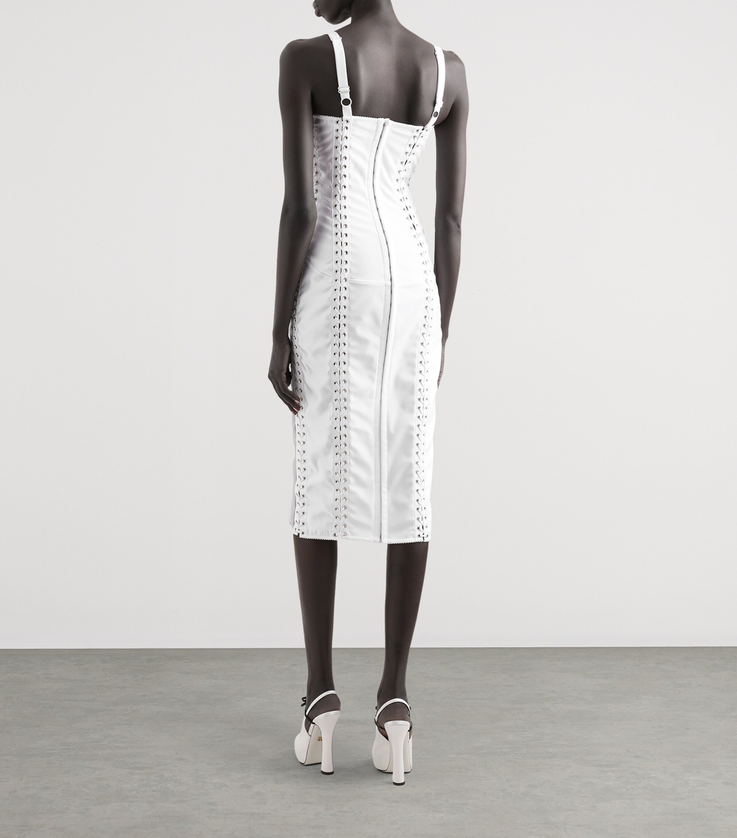 Dolce&Gabbana Womens Satin Corset-Detail Midi Dress Optical White Image 6