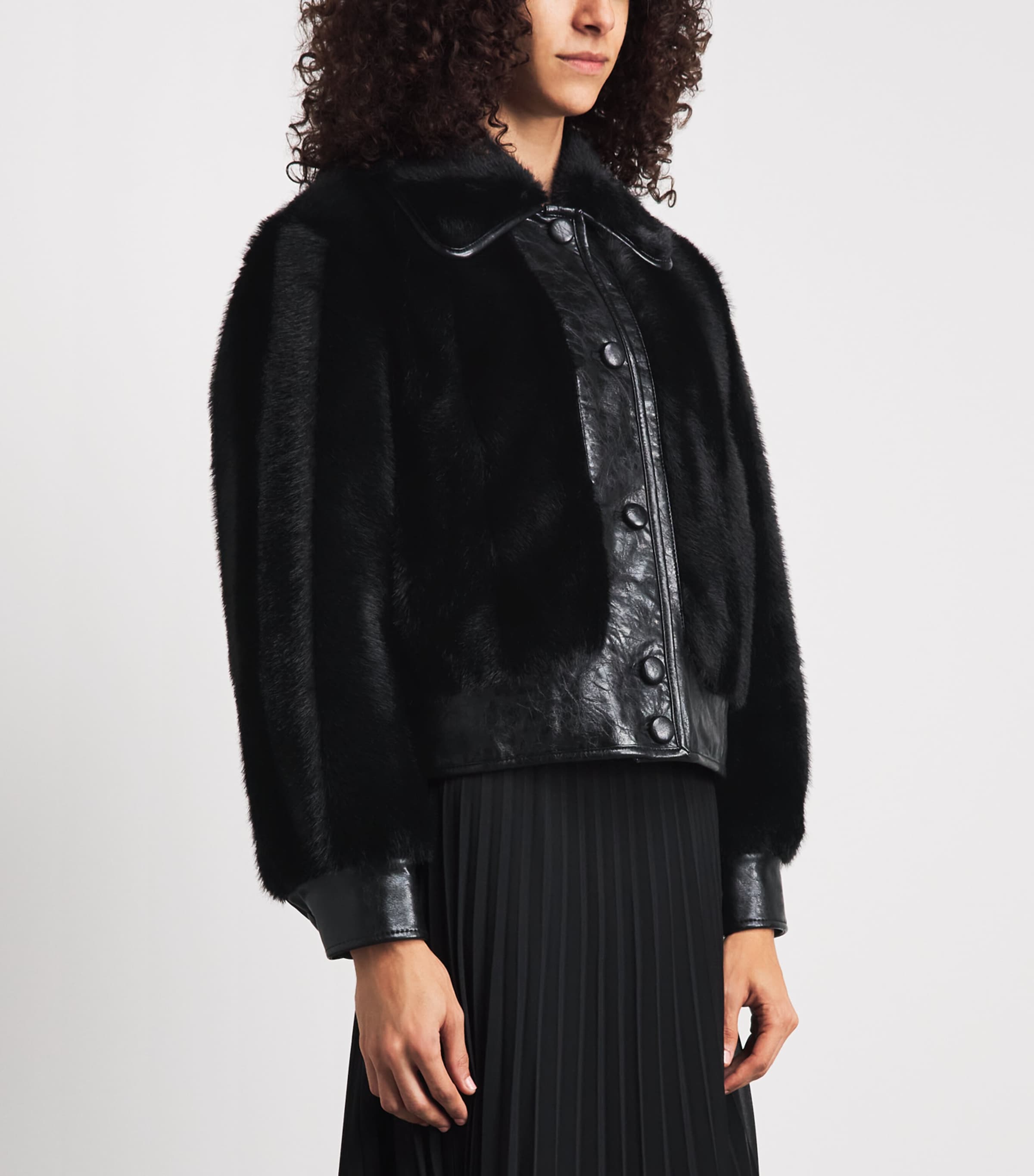 Claudie Pierlot Womens Faux Fur and Leather Jacket Black Image 4