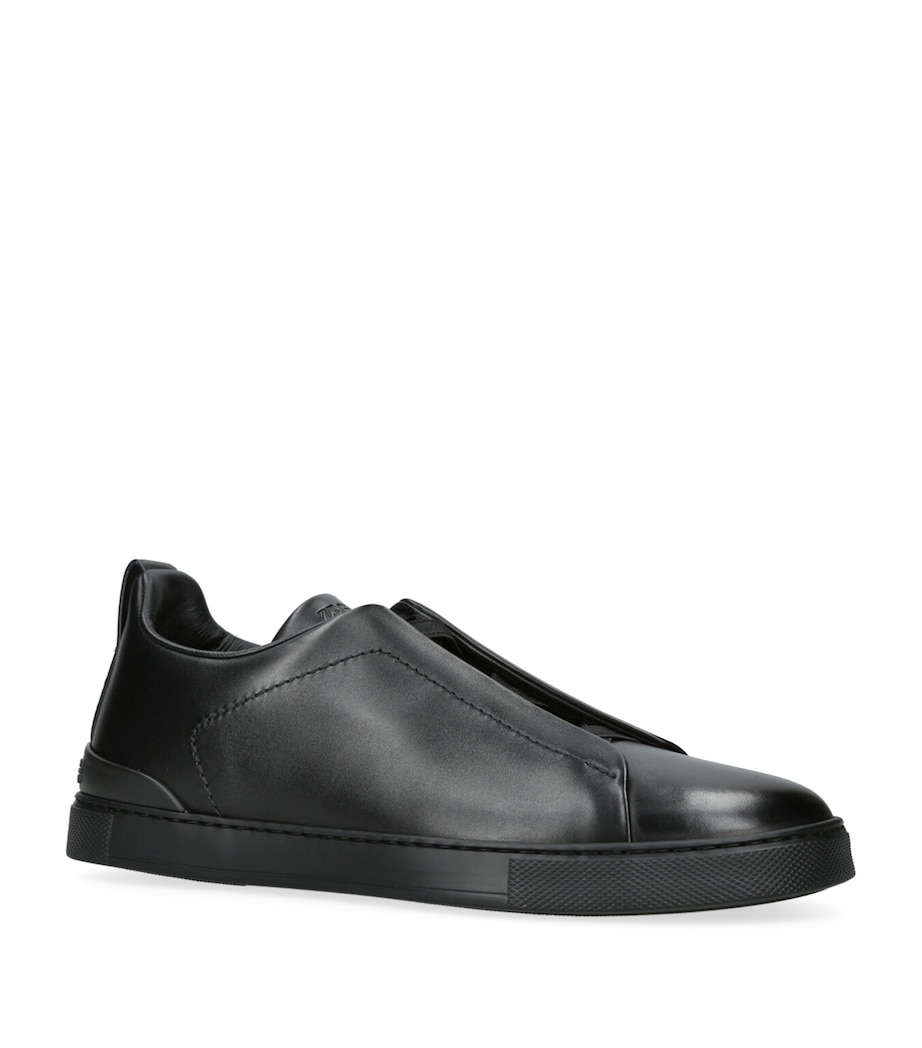 Leather Triple Stitch Evening Sneakers BLACK Image 4