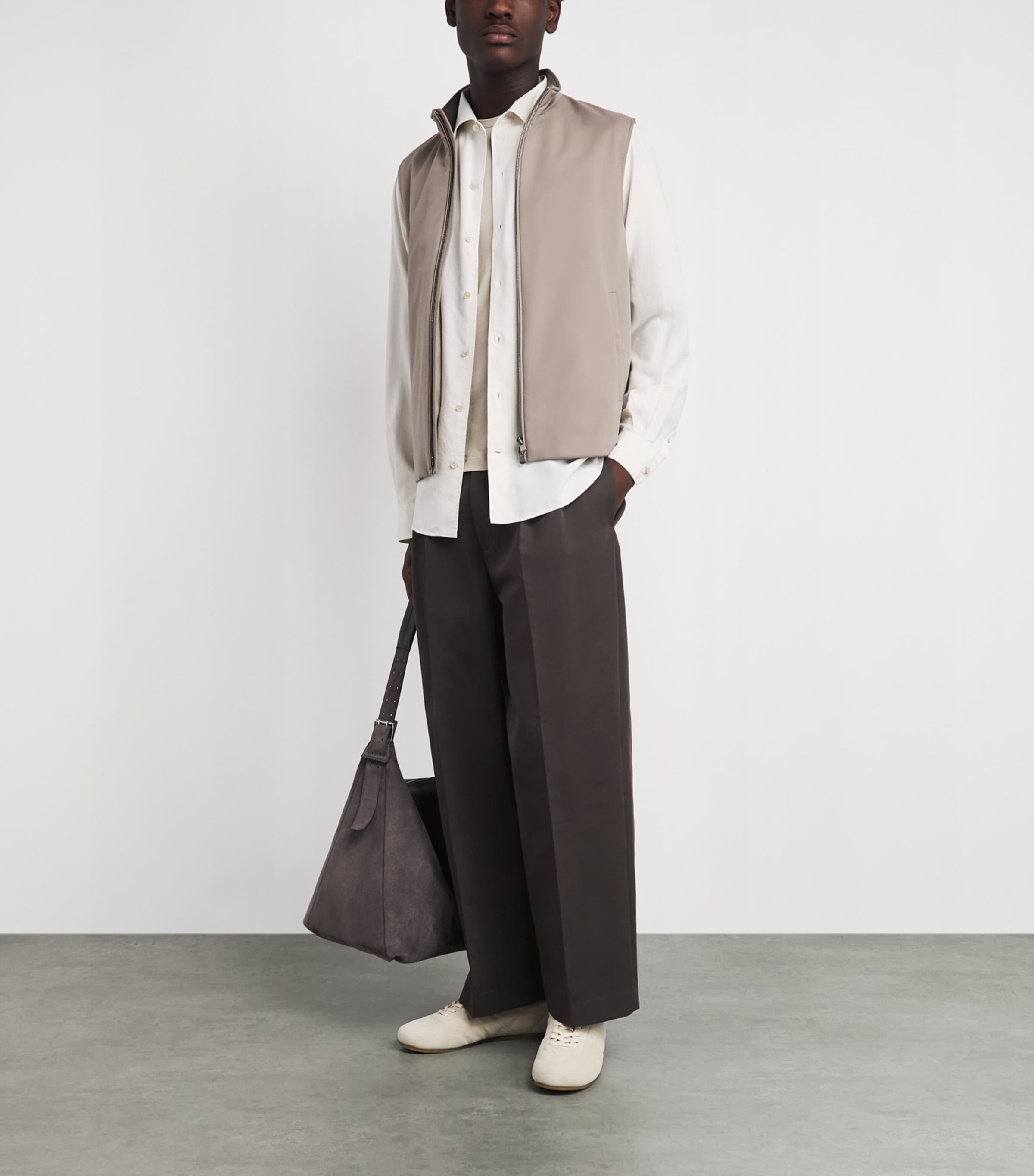 Agnona Mens Technical Fabric Gilet Warm Grey Grey Image 2