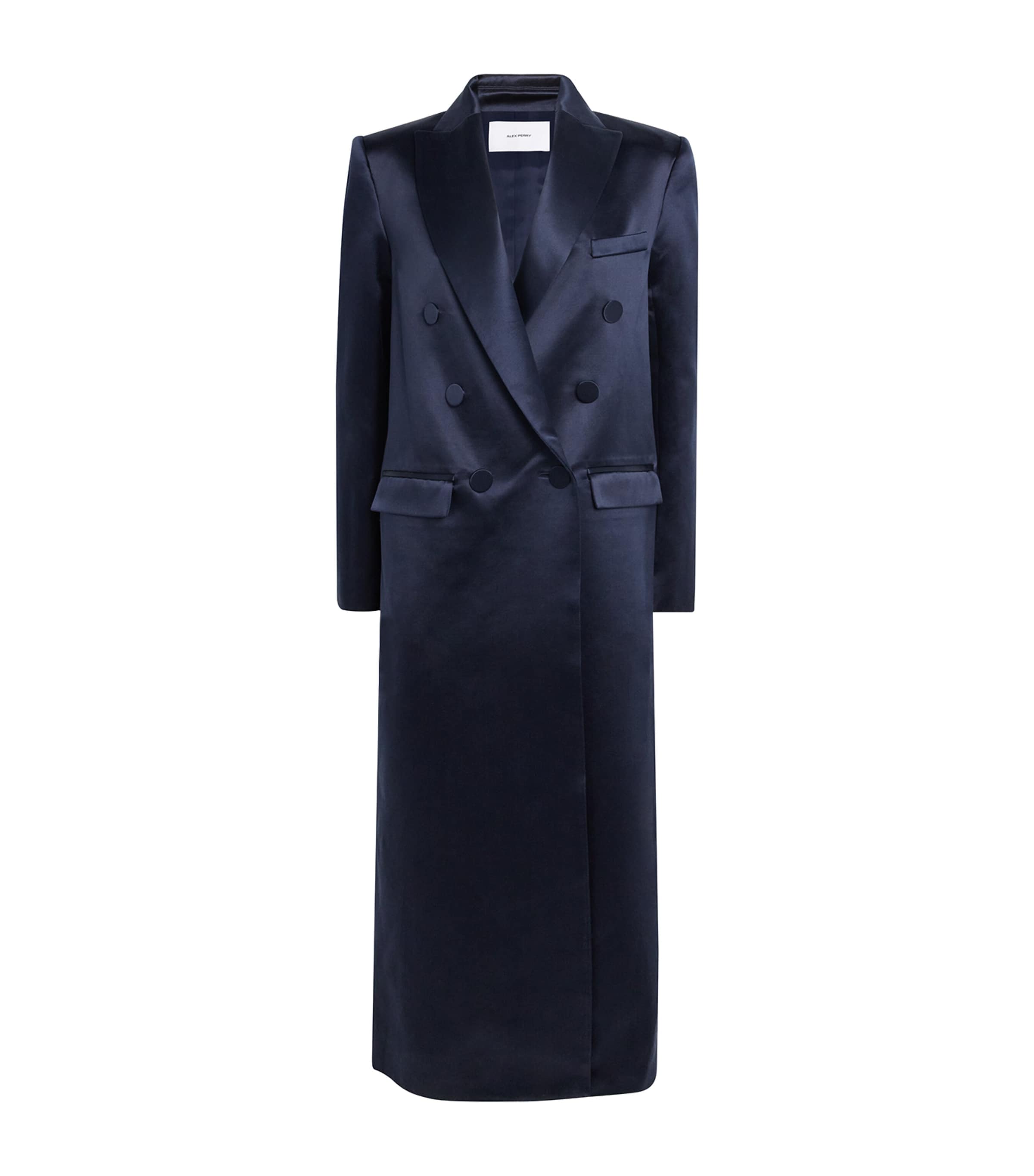 Alex Perry Womens Cotton-Silk Satin Double-Breasted Coat Navy Image 1